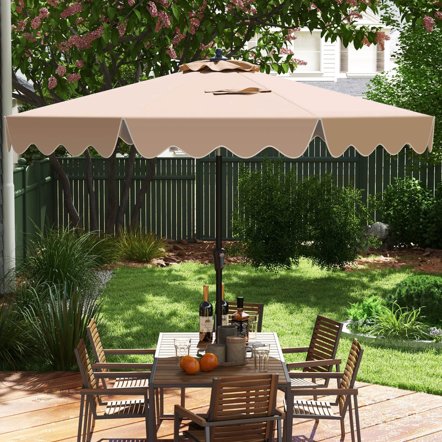 Costway 9 FT Patio Umbrella 2-Tier Market Table Umbrella with Sun-Protective Canopy