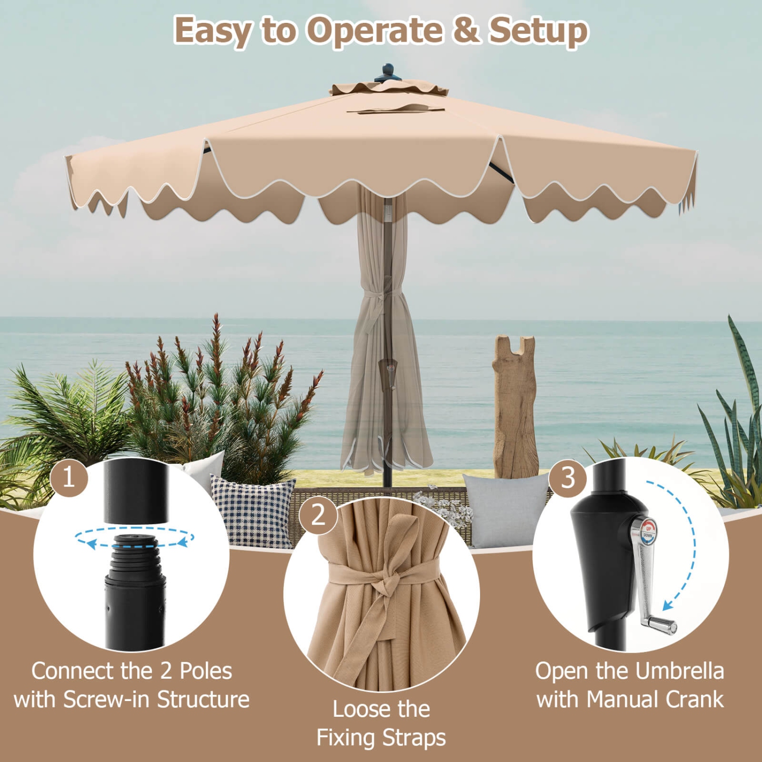 Costway 9 FT Patio Umbrella 2-Tier Market Table Umbrella with Sun-Protective Canopy