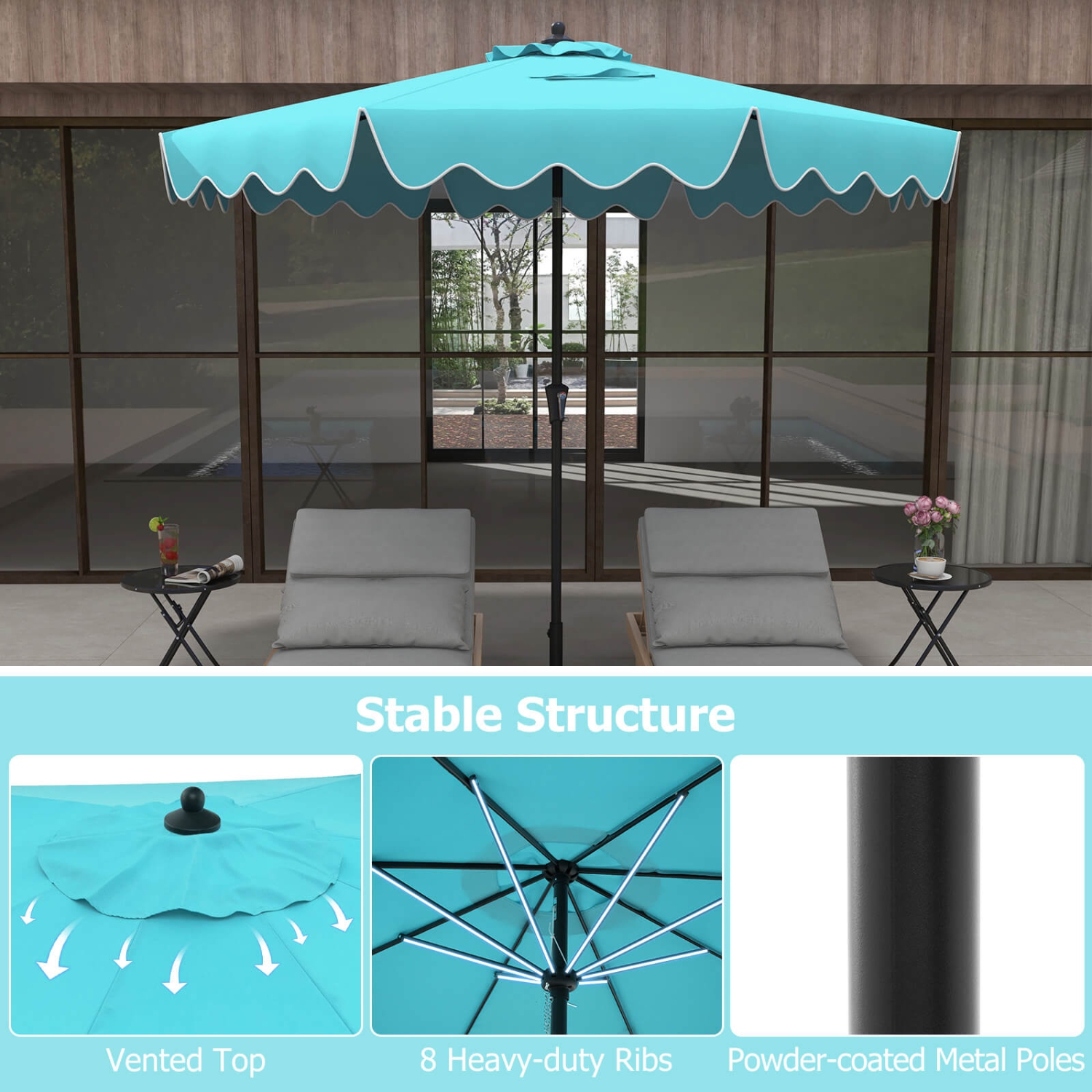 Costway 9 FT Patio Umbrella 2-Tier Market Table Umbrella with Sun-Protective Canopy