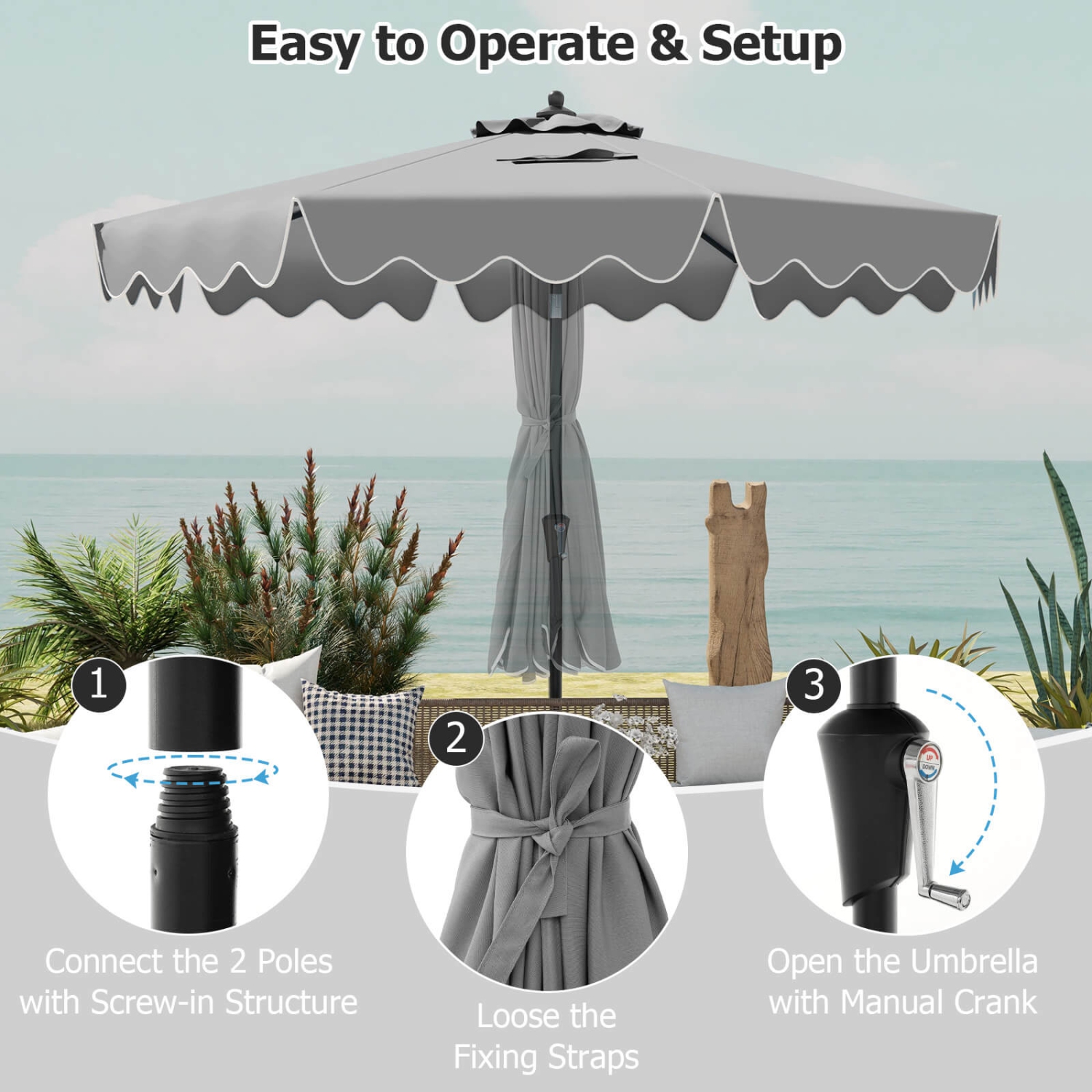 Costway 9 FT Patio Umbrella 2-Tier Market Table Umbrella with Sun-Protective Canopy