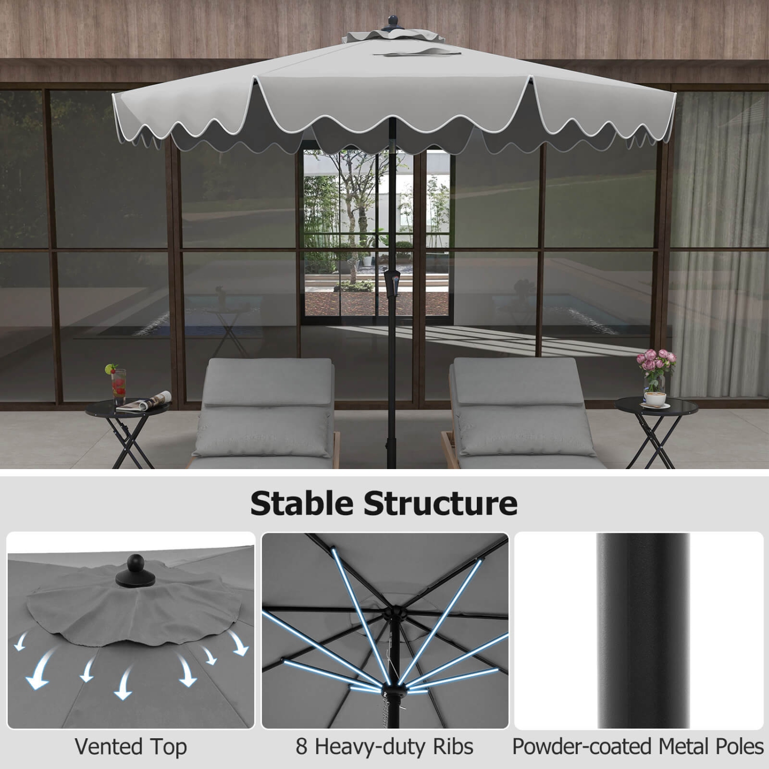Costway 9 FT Patio Umbrella 2-Tier Market Table Umbrella with Sun-Protective Canopy