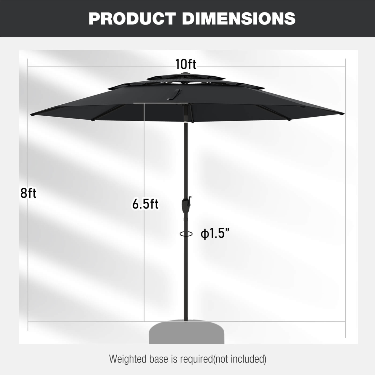 Costway 10 ft 3-tier Vented Patio Umbrella Large Market Table Umbrella Outdoor Sun Shade Brown/Turquoise/Navy/Beige/Gray/Red/Black