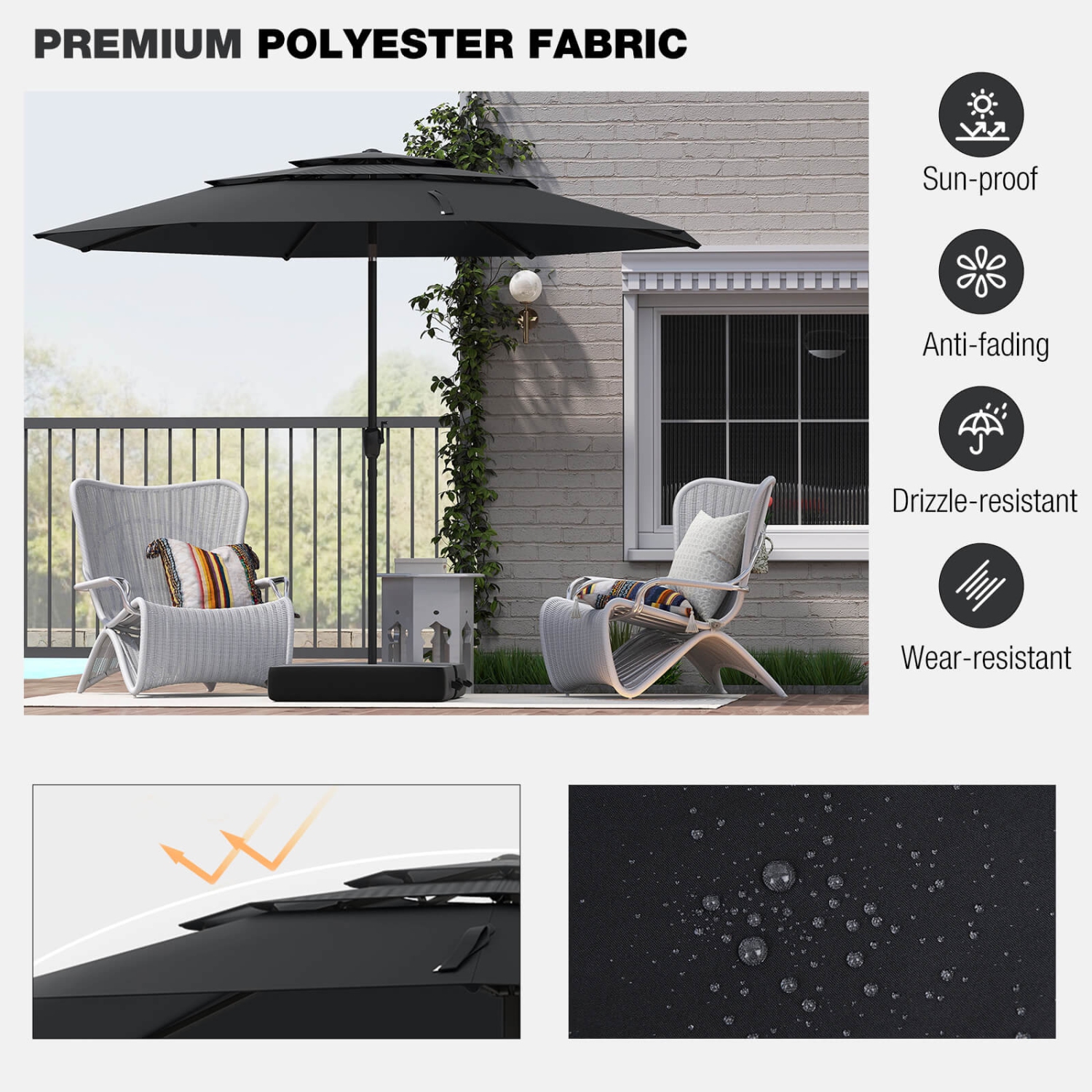 Costway 10 ft 3-tier Vented Patio Umbrella Large Market Table Umbrella Outdoor Sun Shade Brown/Turquoise/Navy/Beige/Gray/Red/Black