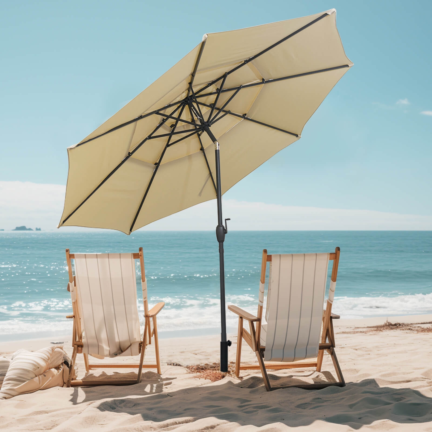 Costway 10 ft 3-tier Vented Patio Umbrella Large Market Table Umbrella Outdoor Sun Shade Brown/Turquoise/Navy/Beige/Gray/Red/Black