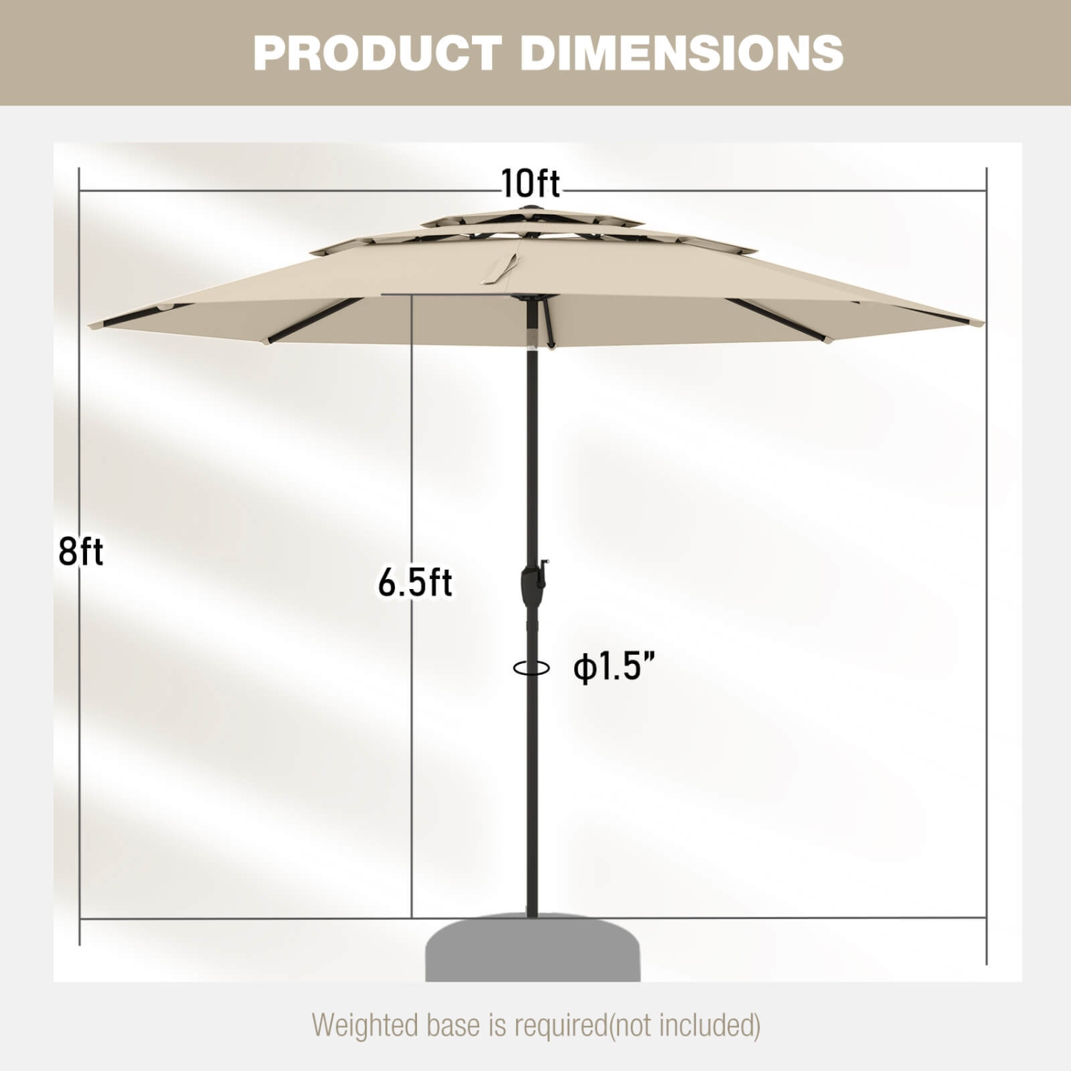 Costway 10 ft 3-tier Vented Patio Umbrella Large Market Table Umbrella Outdoor Sun Shade Brown/Turquoise/Navy/Beige/Gray/Red/Black
