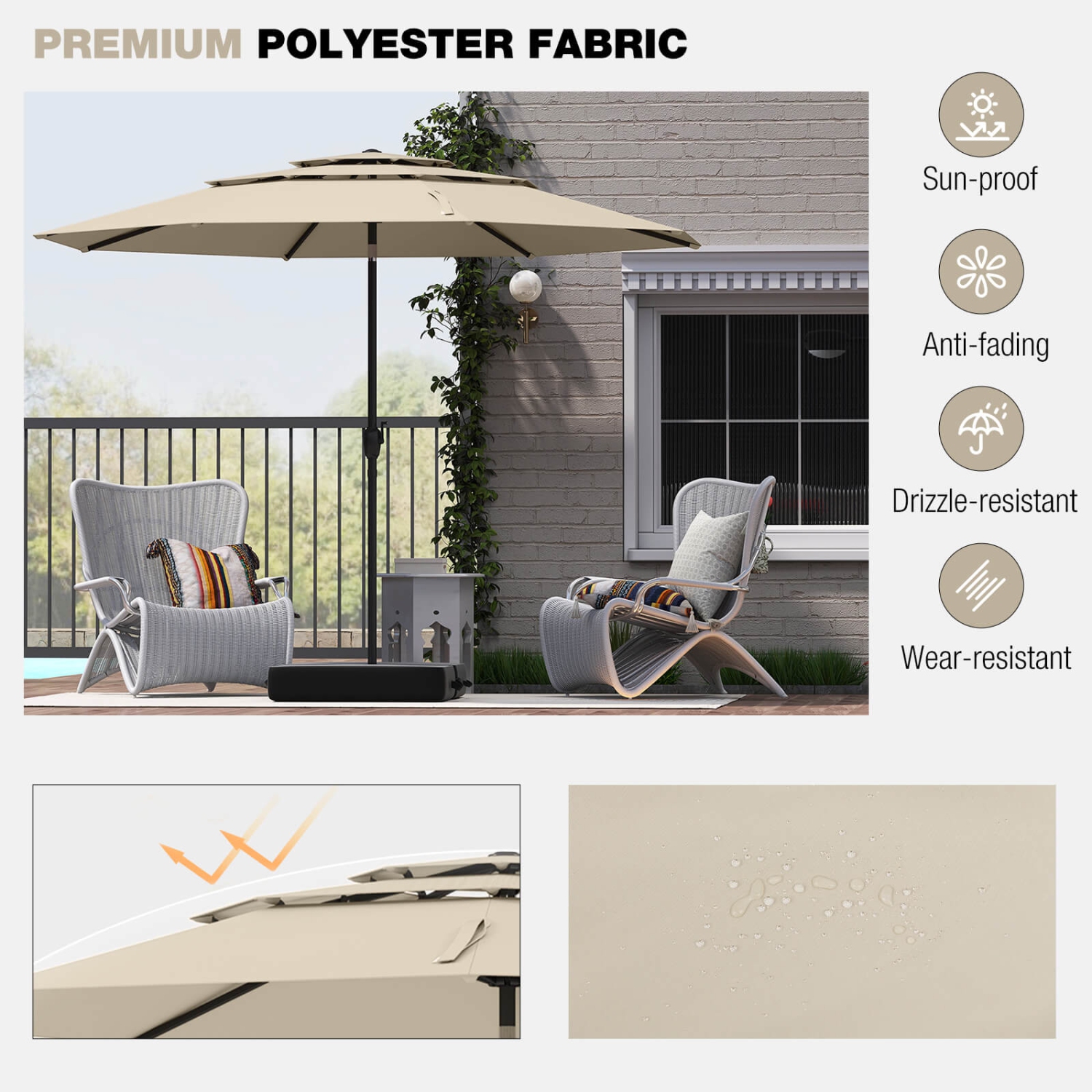 Costway 10 ft 3-tier Vented Patio Umbrella Large Market Table Umbrella Outdoor Sun Shade Brown/Turquoise/Navy/Beige/Gray/Red/Black