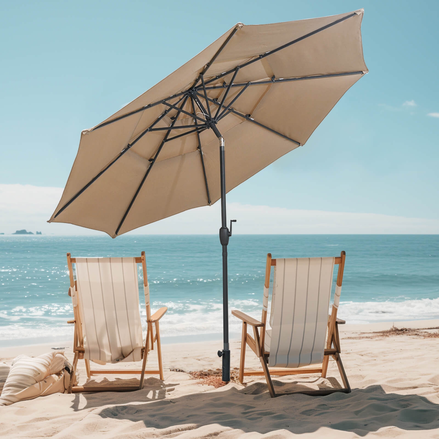 Costway 10 ft 3-tier Vented Patio Umbrella Large Market Table Umbrella Outdoor Sun Shade Brown/Turquoise/Navy/Beige/Gray/Red/Black