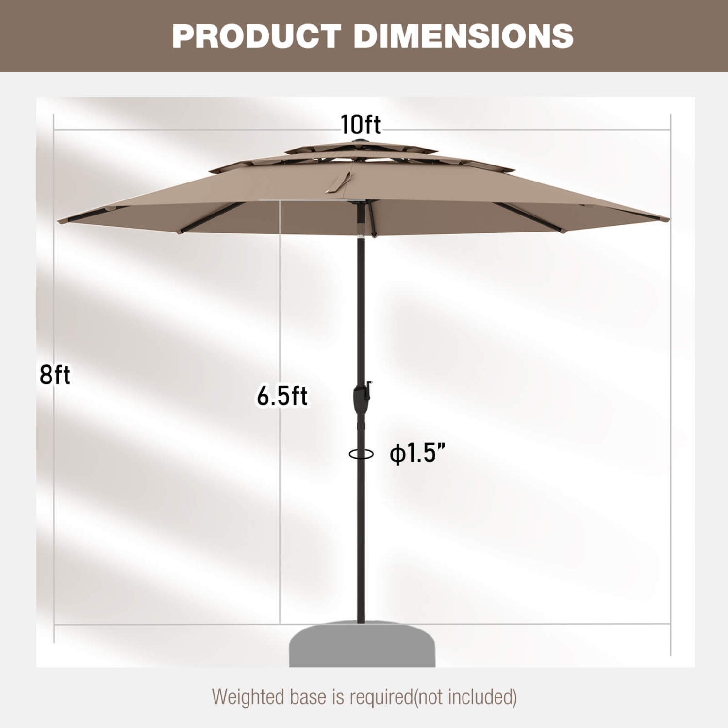 Costway 10 ft 3-tier Vented Patio Umbrella Large Market Table Umbrella Outdoor Sun Shade Brown/Turquoise/Navy/Beige/Gray/Red/Black