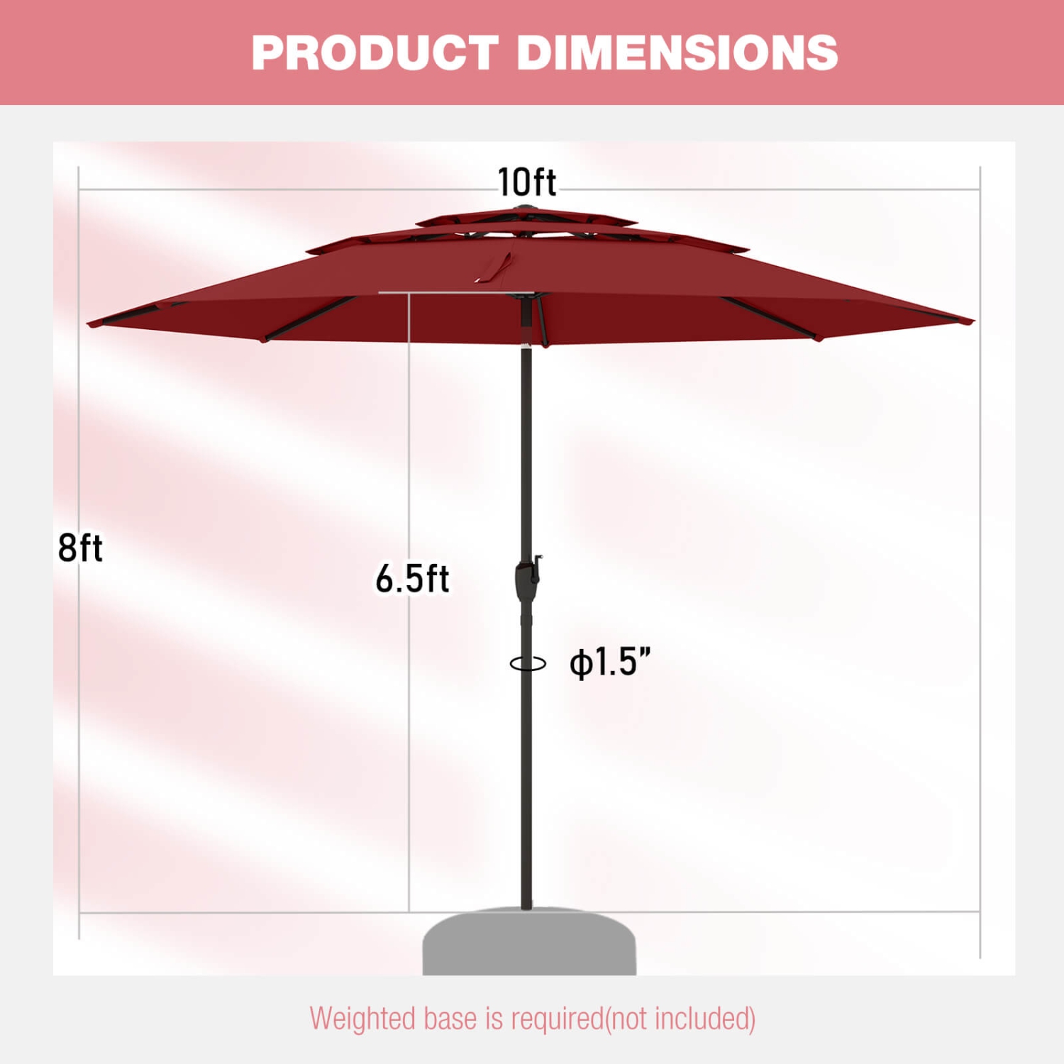 Parasol patio aéré à 3 niveaux 10&nbsp;pi de Costway Grand parasol extérieur brune/turquoise/bleu marine/beige/gris/rouge/noir