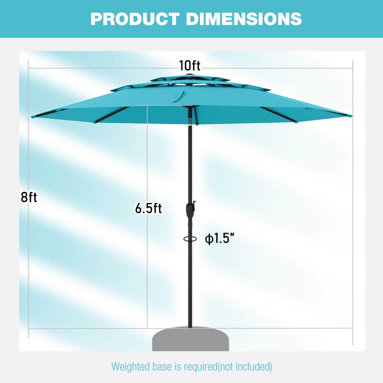 Costway 10 ft 3-tier Vented Patio Umbrella Large Market Table Umbrella Outdoor Sun Shade Brown/Turquoise/Navy/Beige/Gray/Red/Black