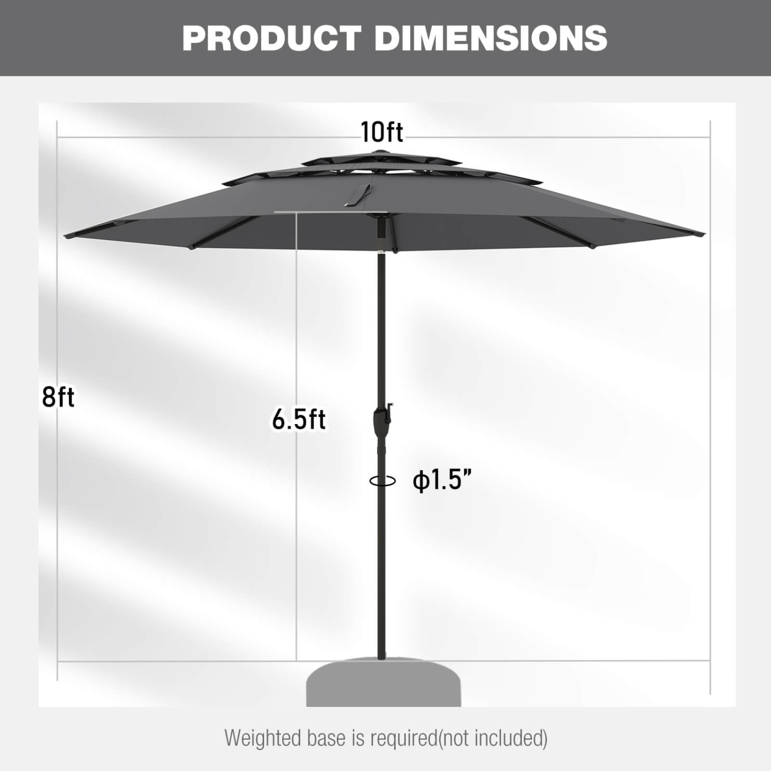 Costway 10 ft 3-tier Vented Patio Umbrella Large Market Table Umbrella Outdoor Sun Shade Brown/Turquoise/Navy/Beige/Gray/Red/Black