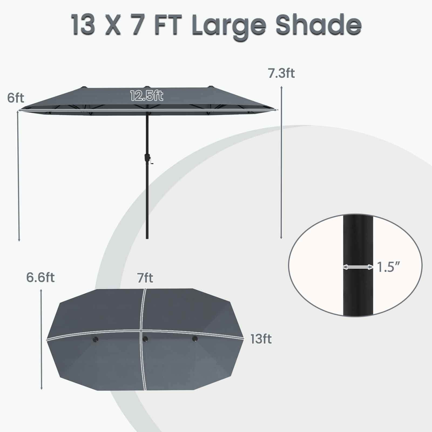 Grand parasol extérieur à table double face 13 pi de Costway pour jardin beige/brun/gris/bleu marine/orange/vin