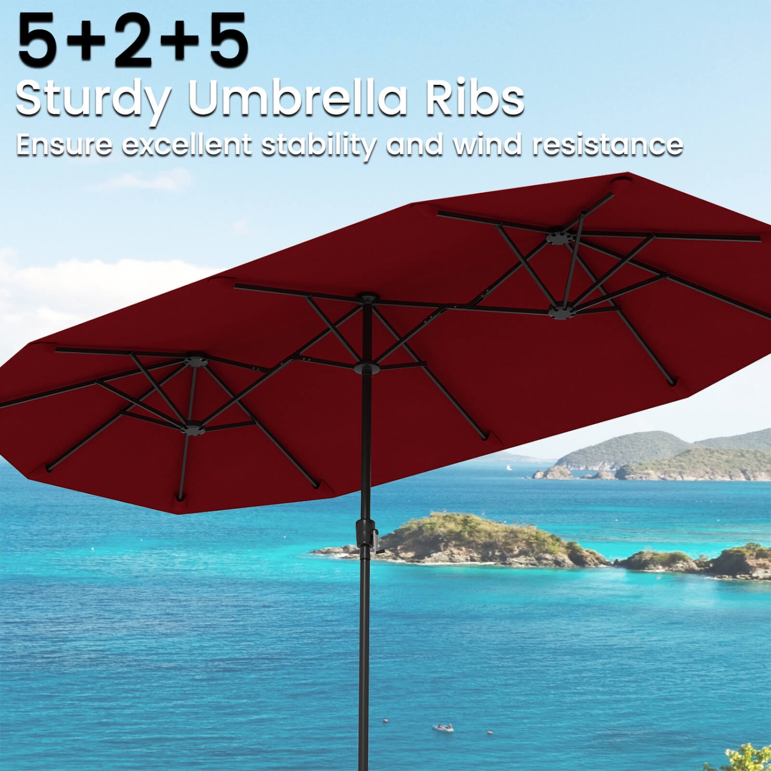 Grand parasol extérieur à table double face 13 pi de Costway pour jardin beige/brun/gris/bleu marine/orange/vin