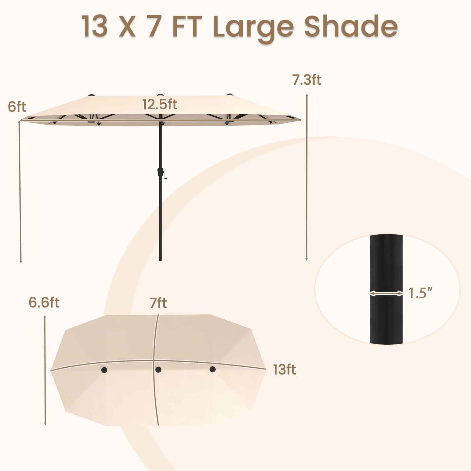 Costway 13 FT Large Patio Umbrella Outdoor Double-Sided Table Market Umbrella for Garden Beige/Brown/Gray/Navy/Orange/Wine