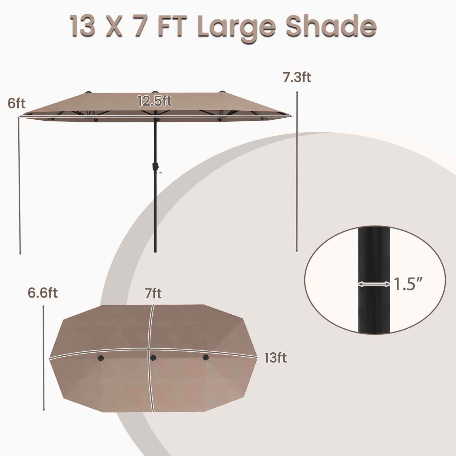 Costway 13 FT Large Patio Umbrella Outdoor Double-Sided Table Market Umbrella for Garden Beige/Brown/Gray/Navy/Orange/Wine