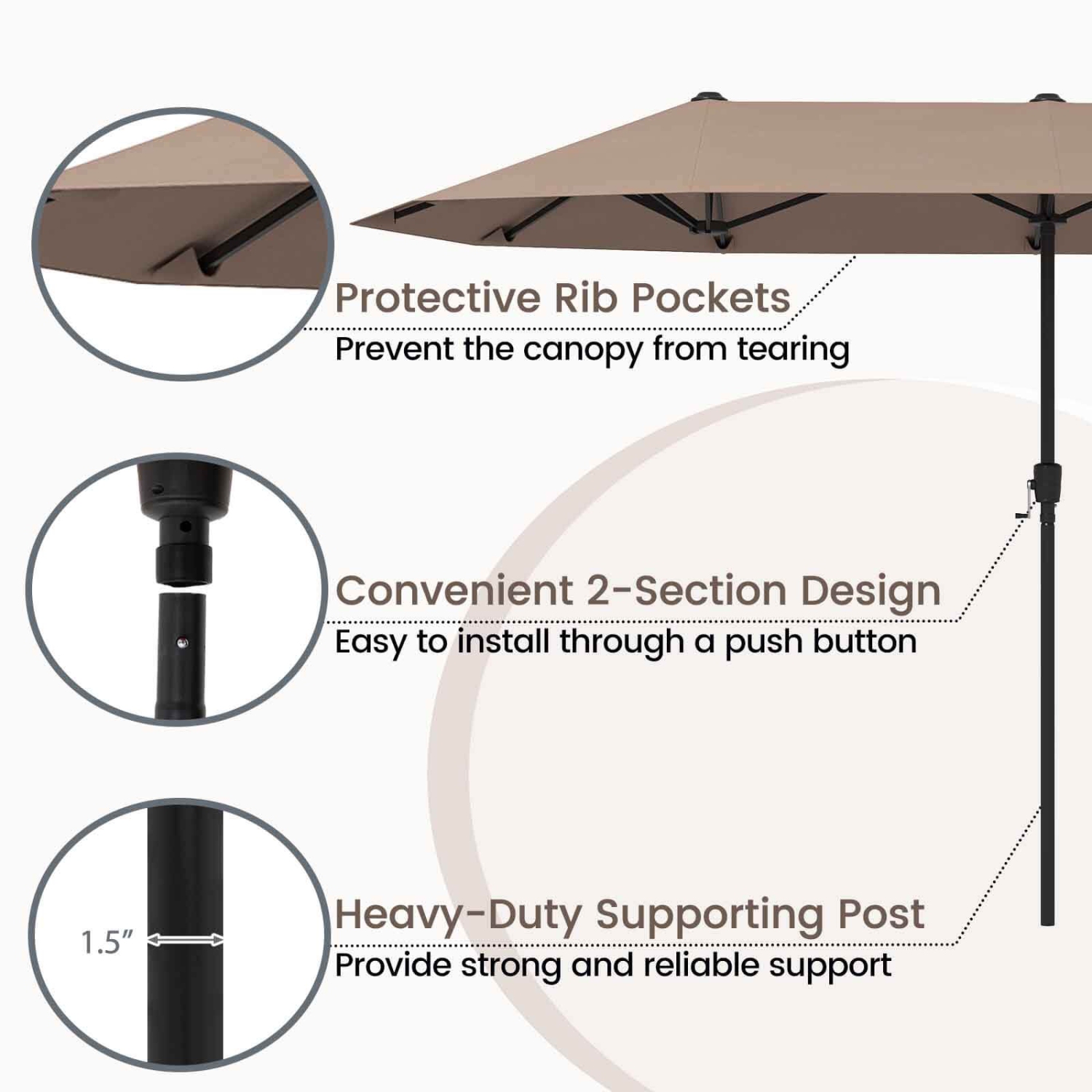 Costway 13 FT Large Patio Umbrella Outdoor Double-Sided Table Market Umbrella for Garden Beige/Brown/Gray/Navy/Orange/Wine