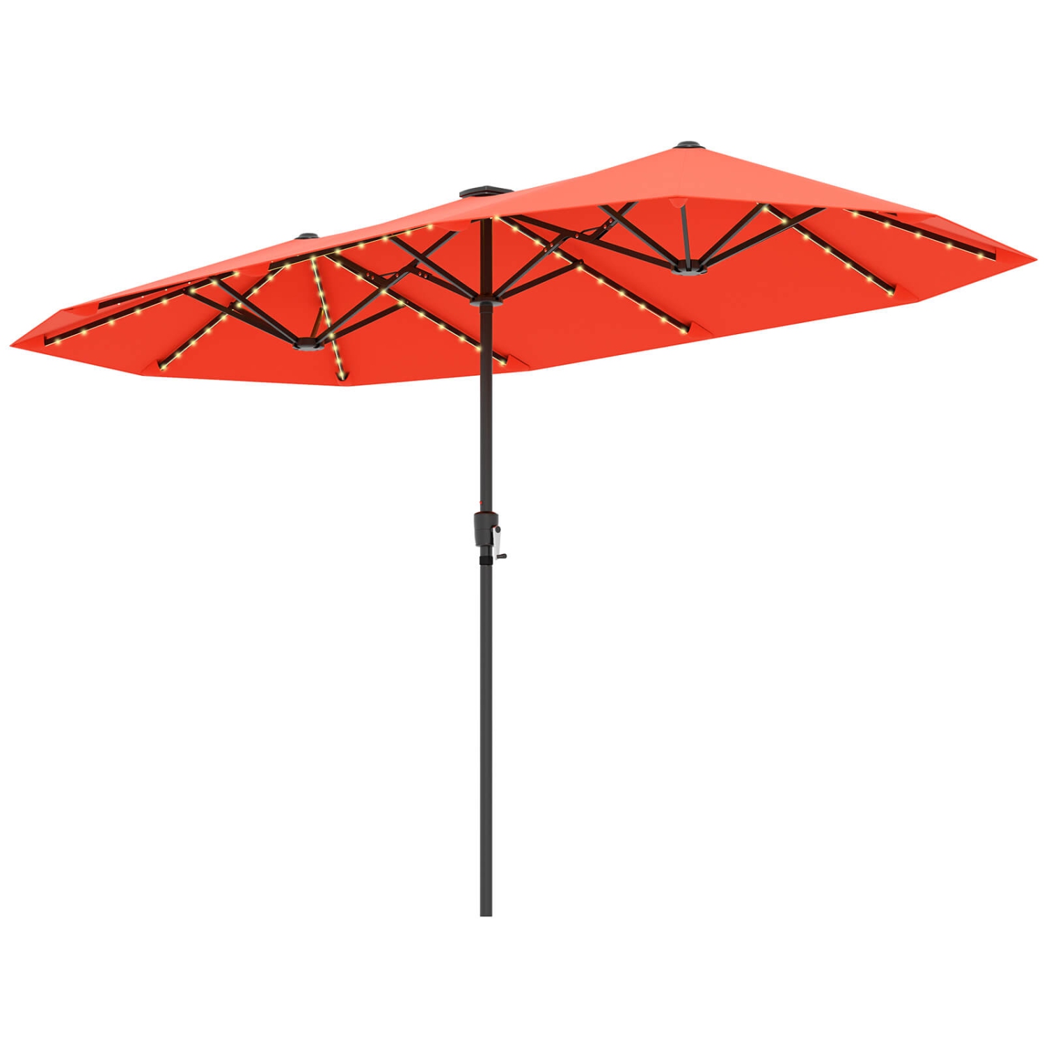 Grand parasol de patio de 13 pi de Costway avec lampe solaire LED, manivelle, poignée, 12 côtes robustes beige/brun/gris/marine/orange/vin