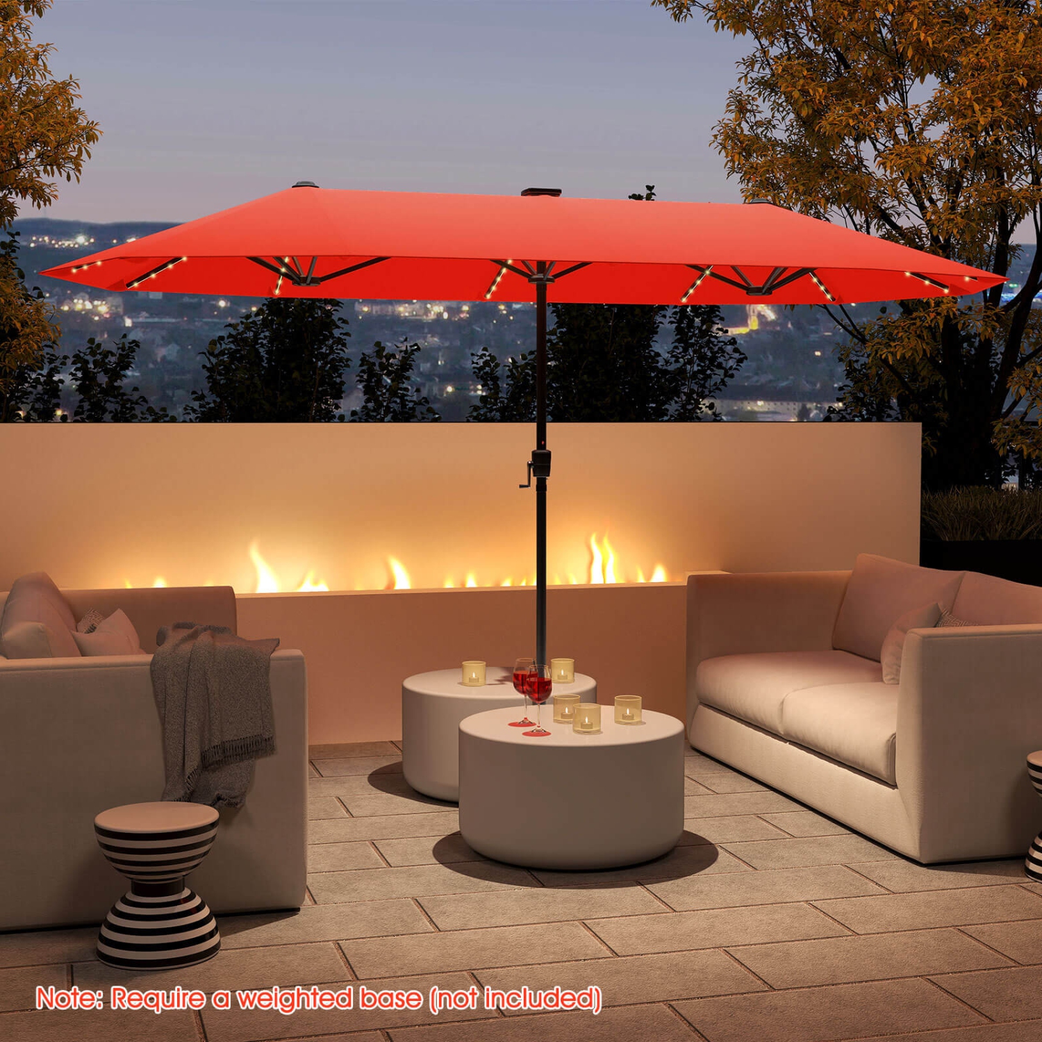 Grand parasol de patio de 13 pi de Costway avec lampe solaire LED, manivelle, poignée, 12 côtes robustes beige/brun/gris/marine/orange/vin