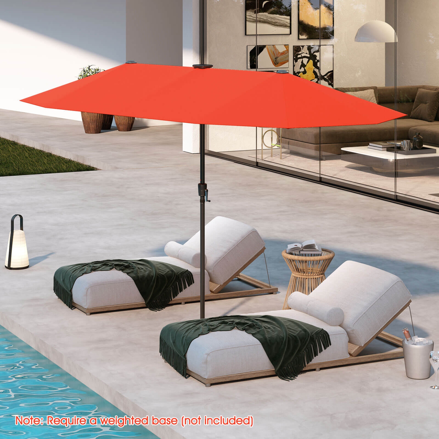 Grand parasol de patio de 13 pi de Costway avec lampe solaire LED, manivelle, poignée, 12 côtes robustes beige/brun/gris/marine/orange/vin