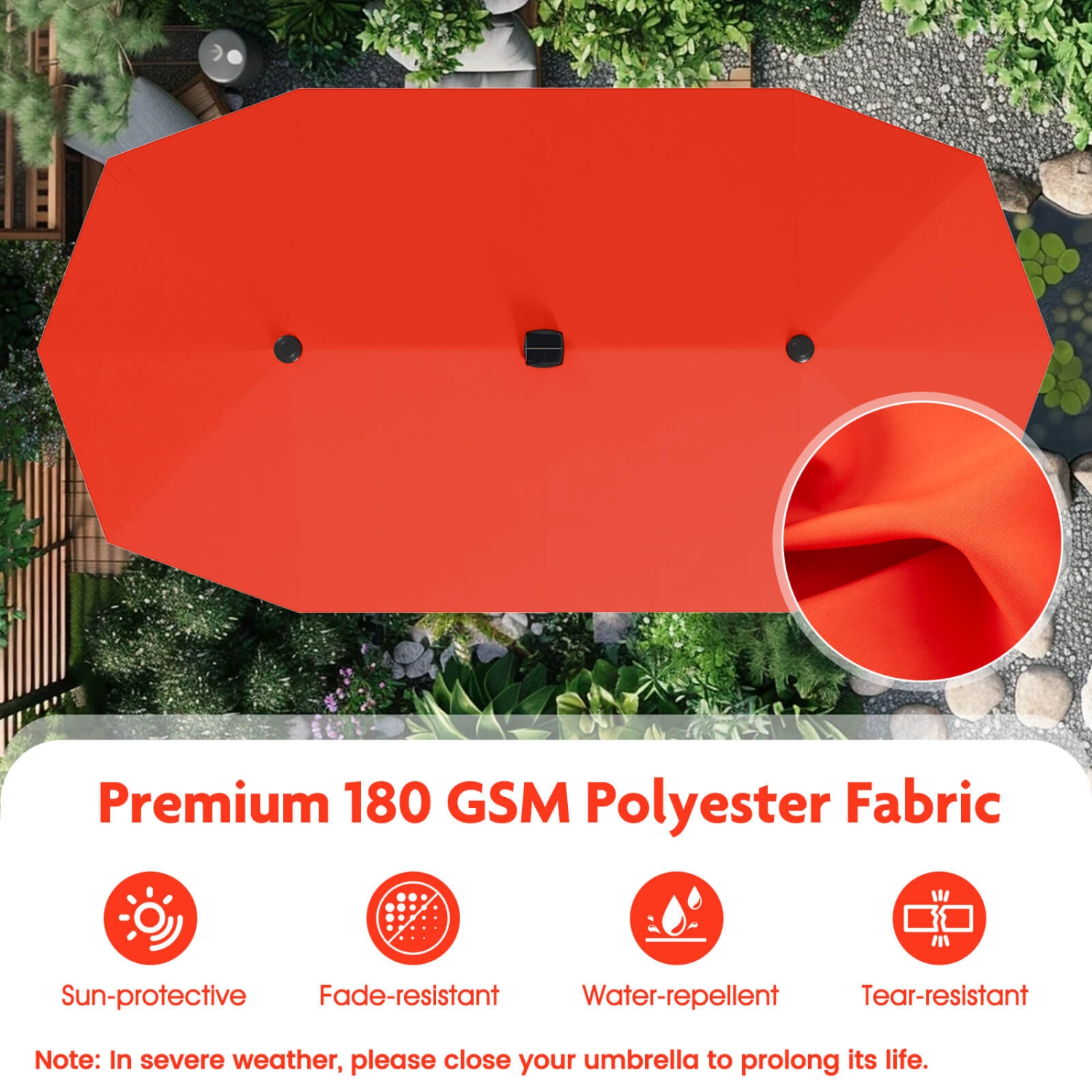 Grand parasol de patio de 13 pi de Costway avec lampe solaire LED, manivelle, poignée, 12 côtes robustes beige/brun/gris/marine/orange/vin