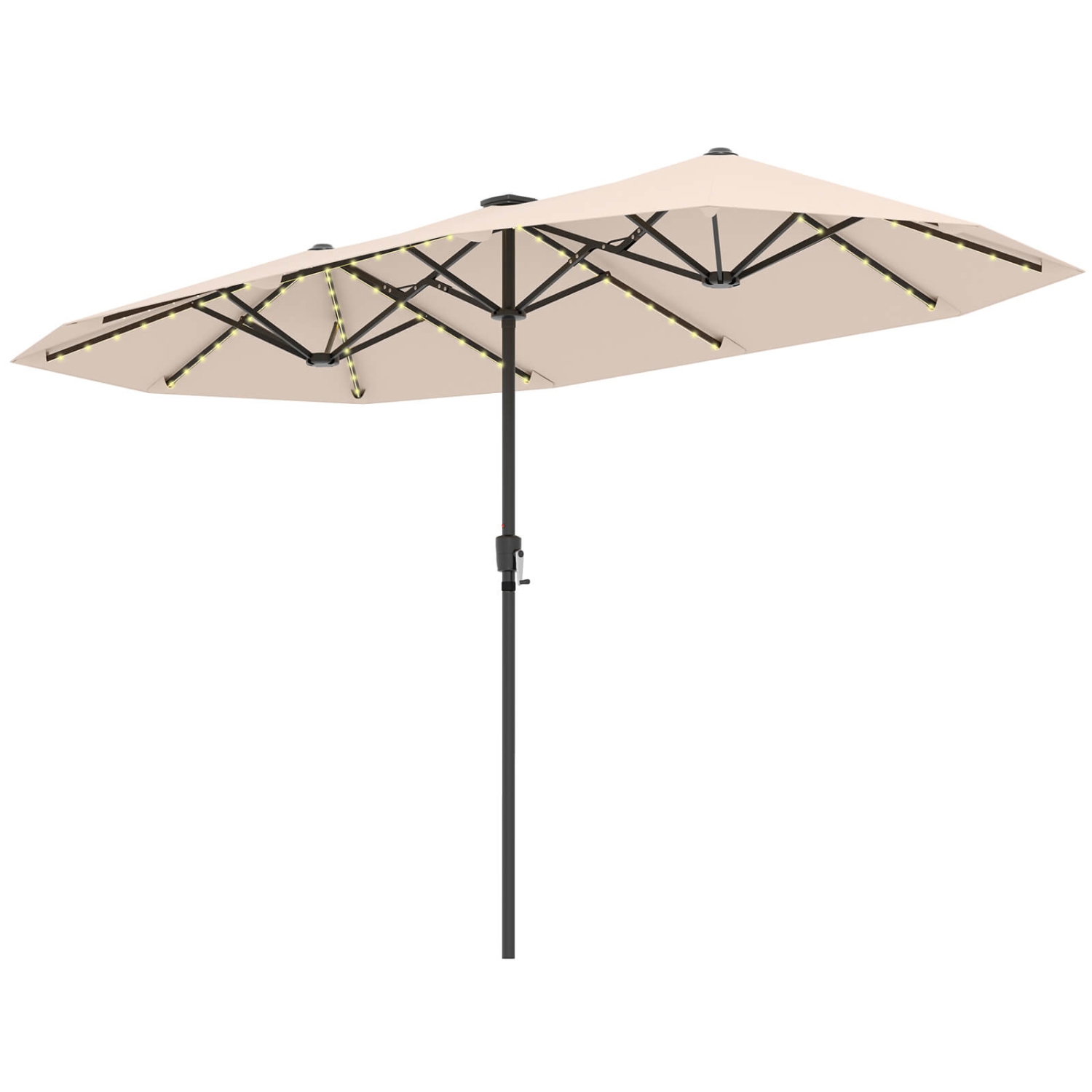Costway 13 FT Large Patio Umbrella with LED Solar Lights Crank Handle 12 Heavy-Duty Ribs Beige/Brown/Gray/Navy/Orange/Wine