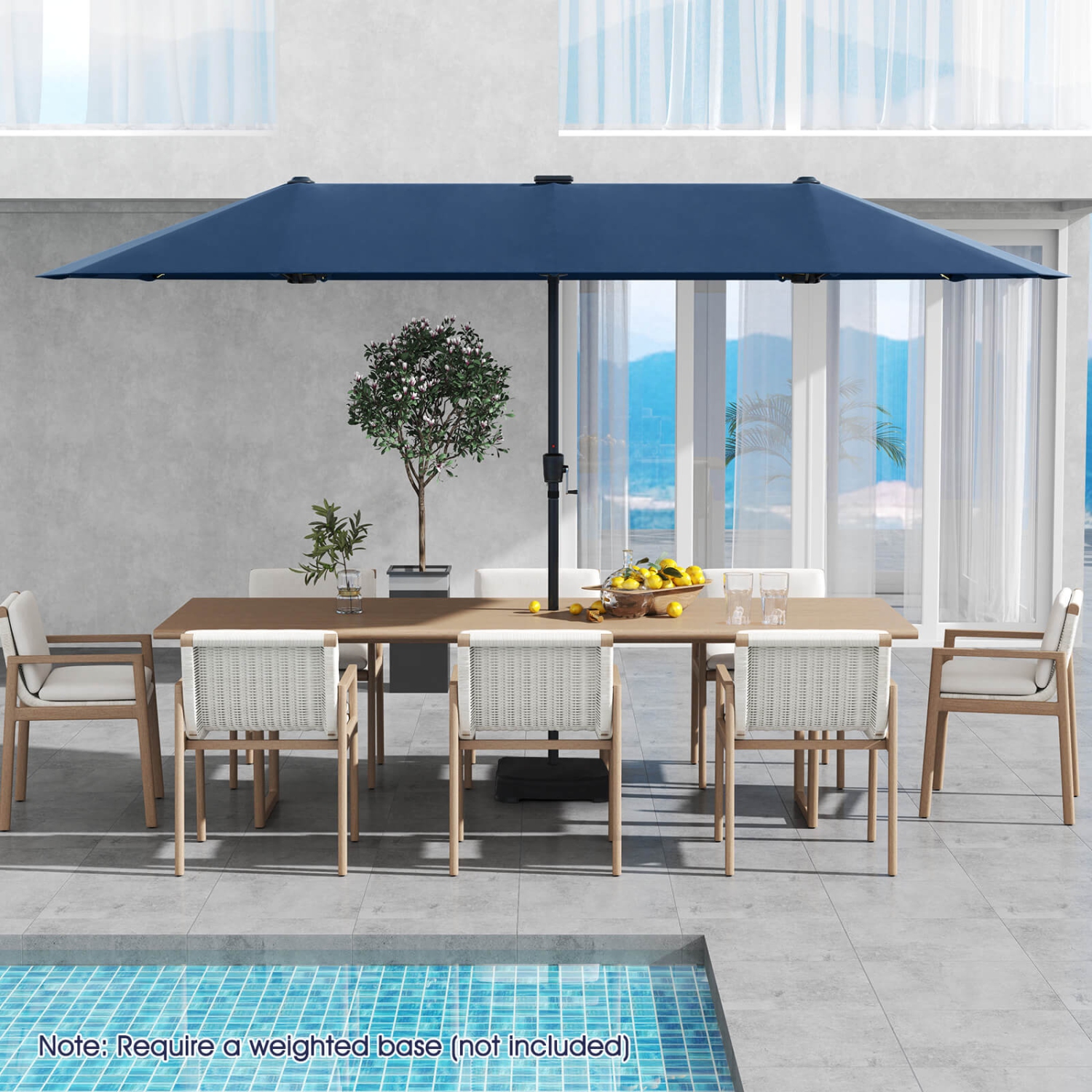 Grand parasol de patio de 13 pi de Costway avec lampe solaire LED, manivelle, poignée, 12 côtes robustes beige/brun/gris/marine/orange/vin