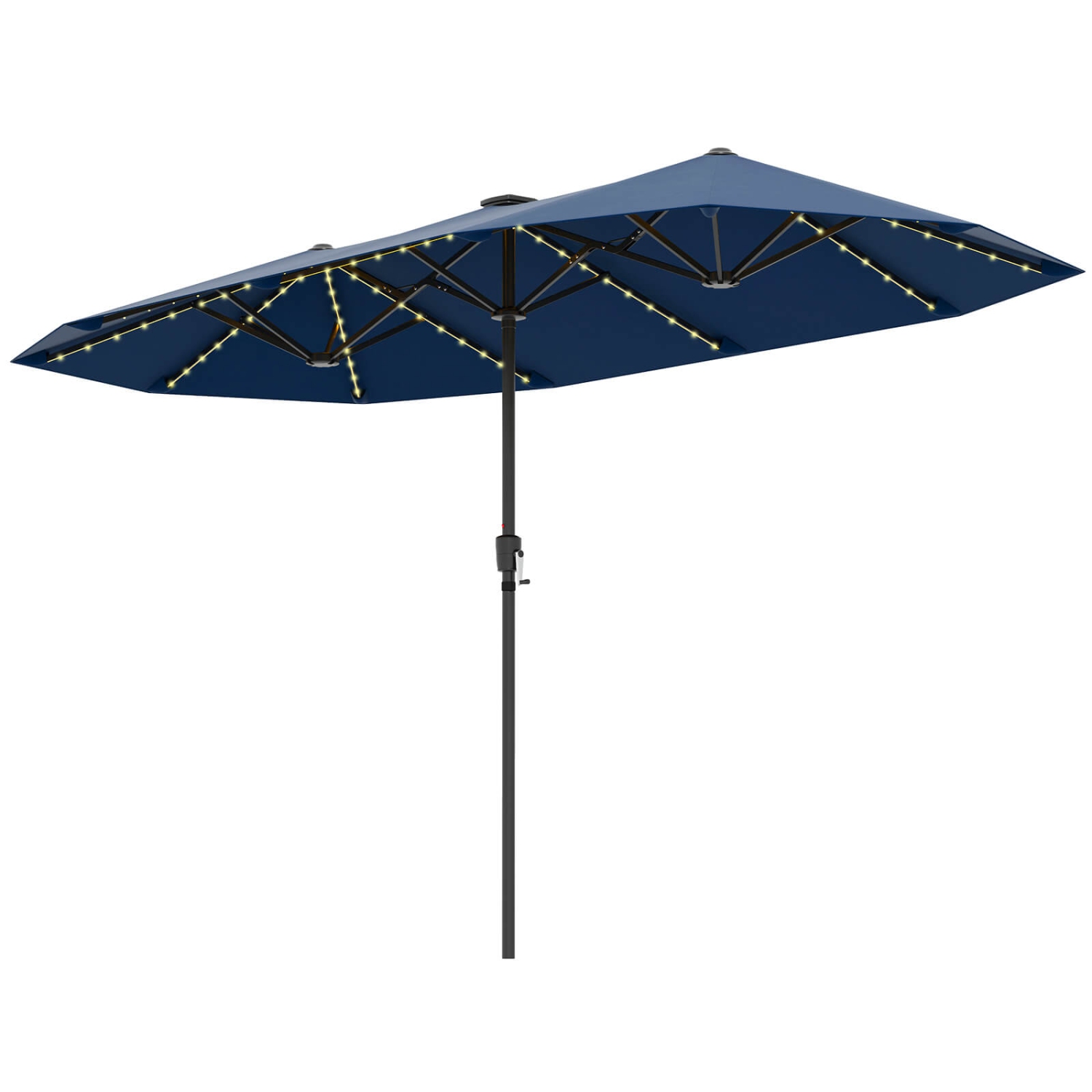 Grand parasol de patio de 13 pi de Costway avec lampe solaire LED, manivelle, poignée, 12 côtes robustes beige/brun/gris/marine/orange/vin