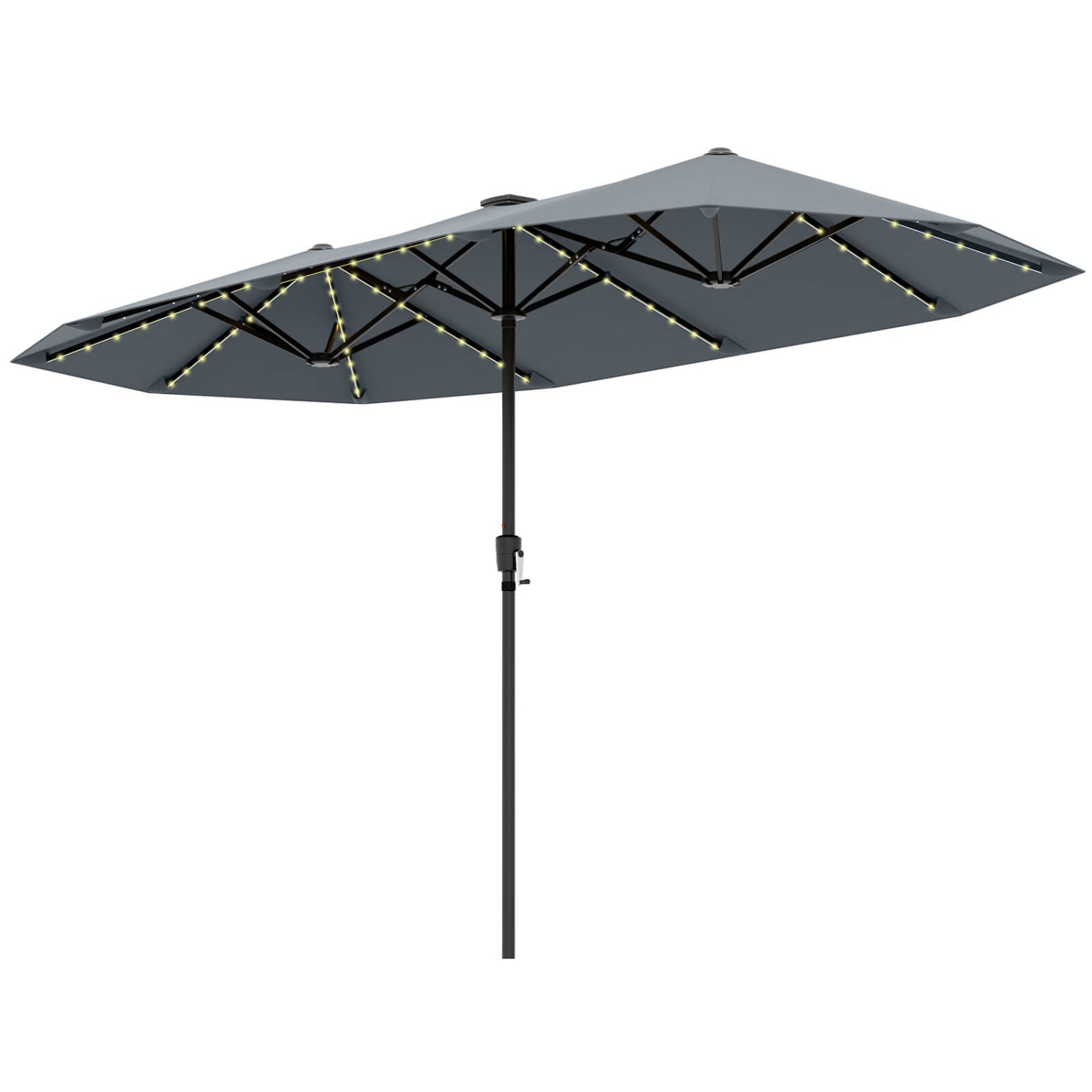Costway 13 FT Large Patio Umbrella with LED Solar Lights Crank Handle 12 Heavy-Duty Ribs Beige/Brown/Gray/Navy/Orange/Wine