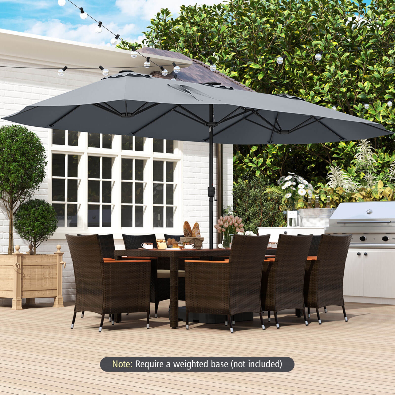Costway 15.5 FT Extra-Large Patio Umbrella with LED Solar Lights & 12 Heavy-Duty Ribs Beige/Orange/Brown/Gray/Navy/Red