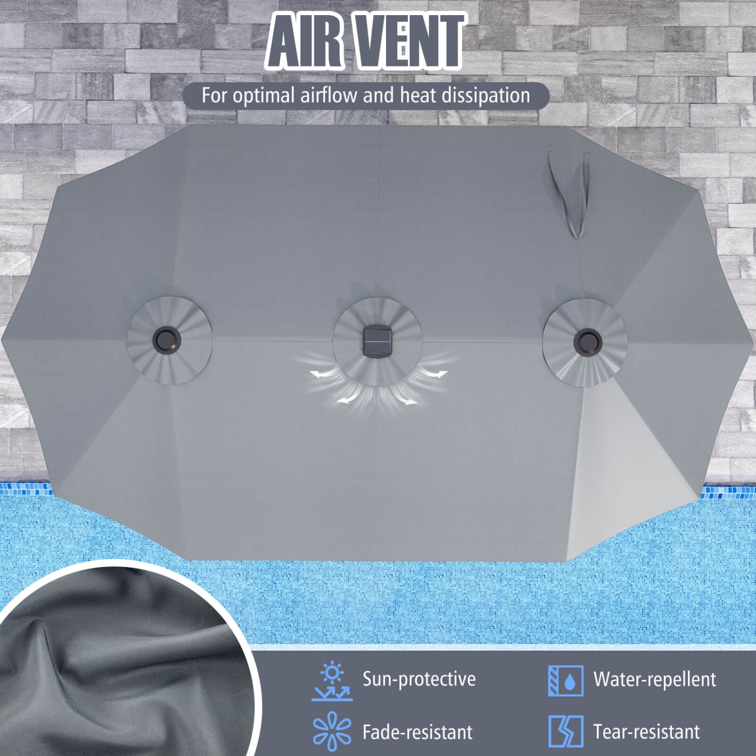 Costway 15.5 FT Extra-Large Patio Umbrella with LED Solar Lights & 12 Heavy-Duty Ribs Beige/Orange/Brown/Gray/Navy/Red