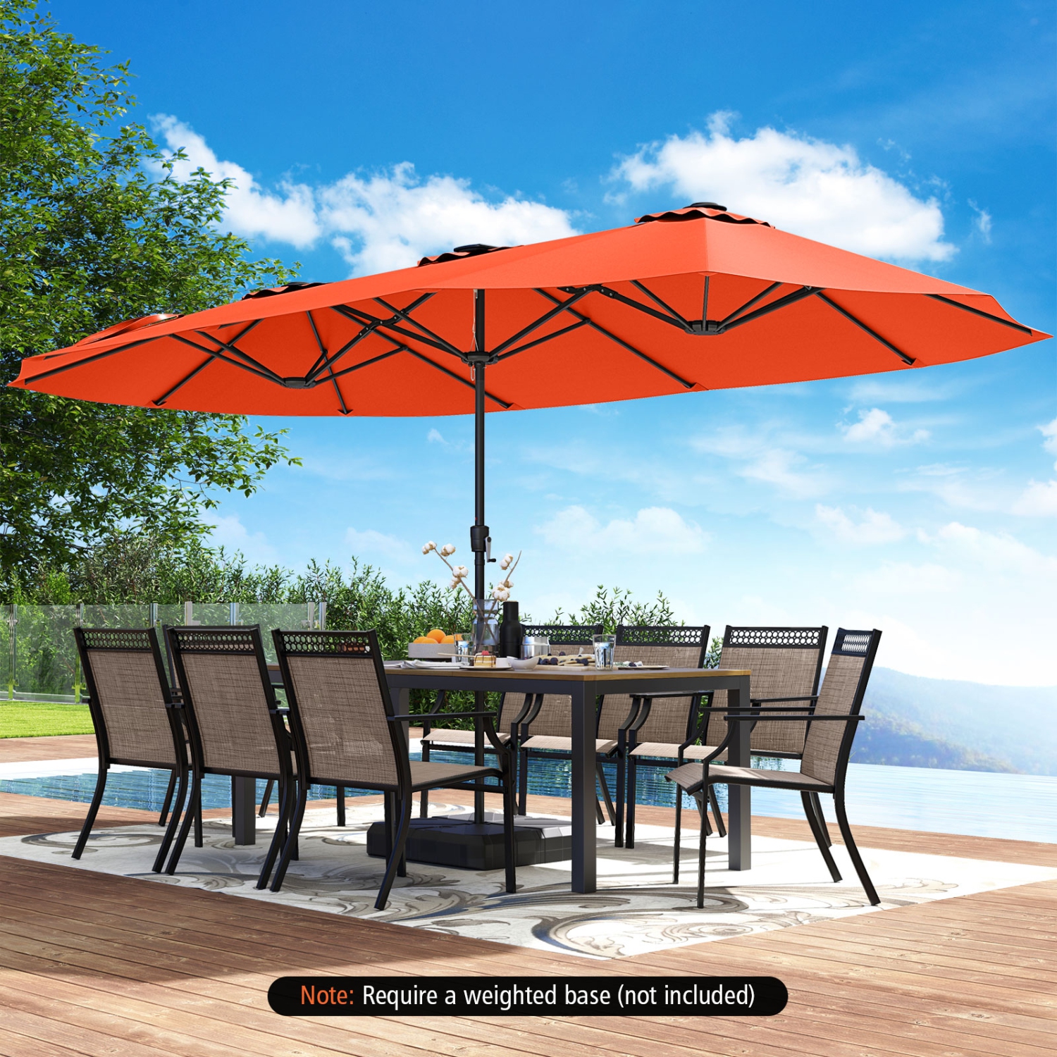 Costway 15.5 FT Extra-Large Patio Umbrella with LED Solar Lights & 12 Heavy-Duty Ribs Beige/Orange/Brown/Gray/Navy/Red