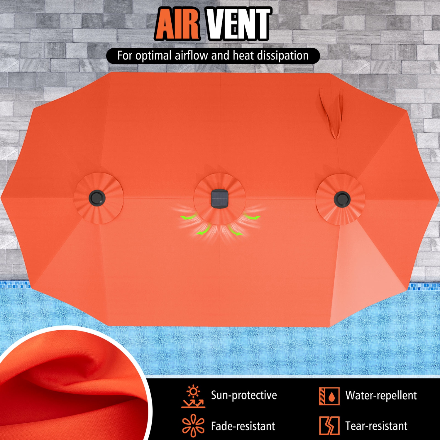 Costway 15.5 FT Extra-Large Patio Umbrella with LED Solar Lights & 12 Heavy-Duty Ribs Beige/Orange/Brown/Gray/Navy/Red