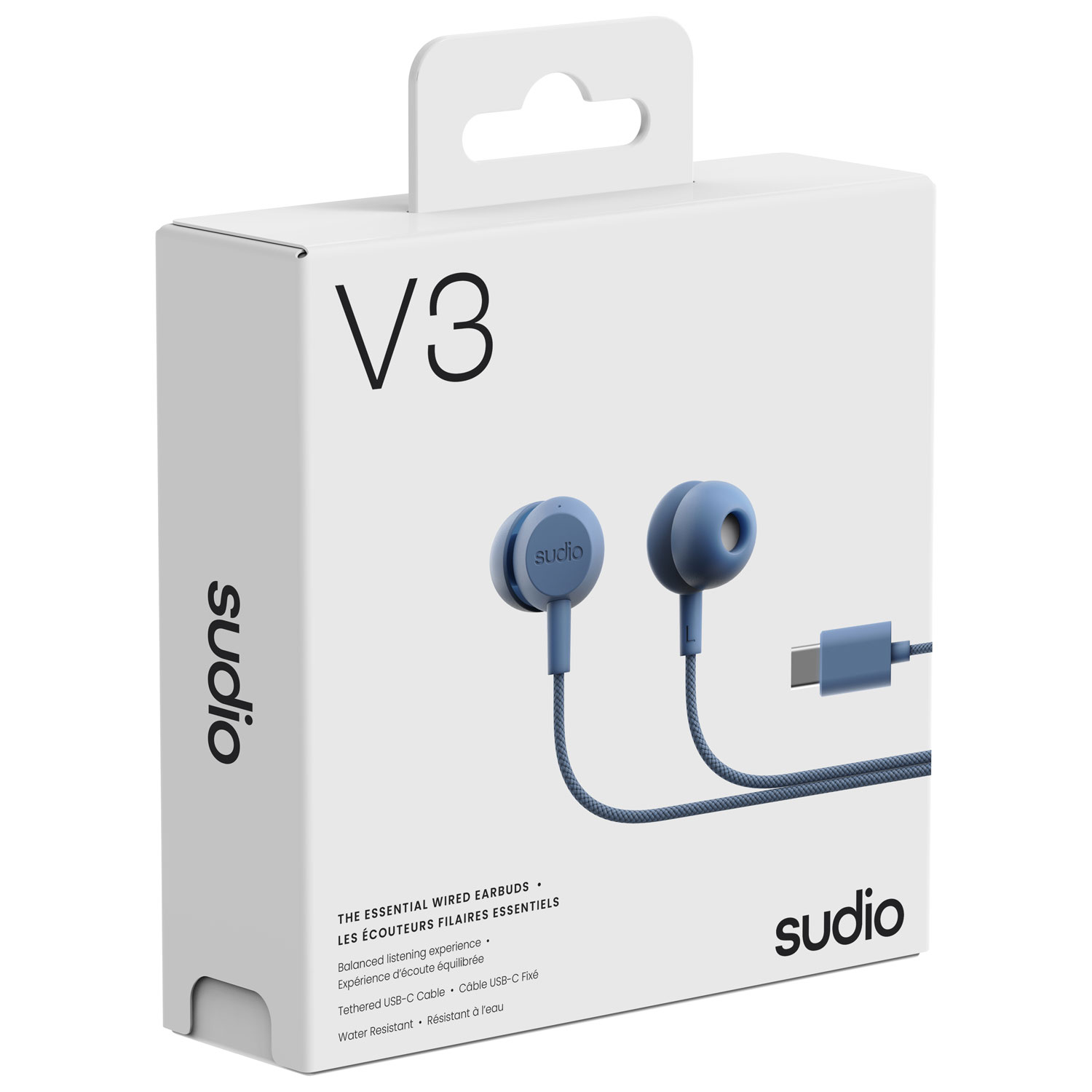 Écouteurs boutons avec fil essentiels V3 de Sudio Audio - Bleu