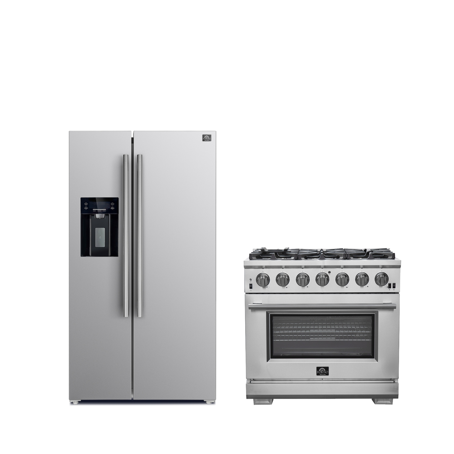 Ensemble de cuisine Forno Premium 2 pièces - Cuisinière en acier inoxydable Capriasca 36&nbsp;po, réfrigérateur côte à côte en acier inoxydable Forno