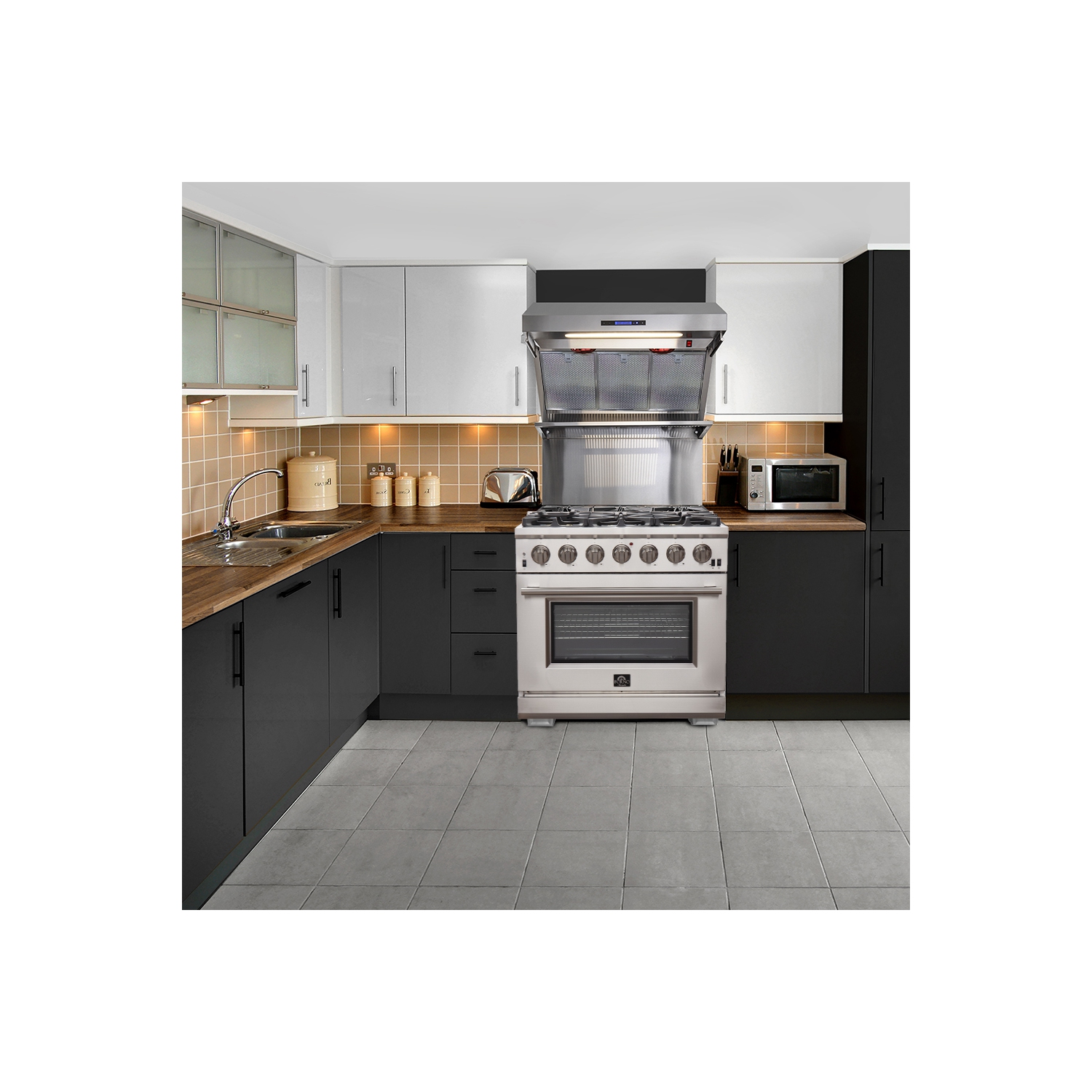 Ensemble de cuisine Forno Premium 2 pièces - Cuisinière en acier inoxydable Capriasca 36&nbsp;po, réfrigérateur côte à côte en acier inoxydable Forno