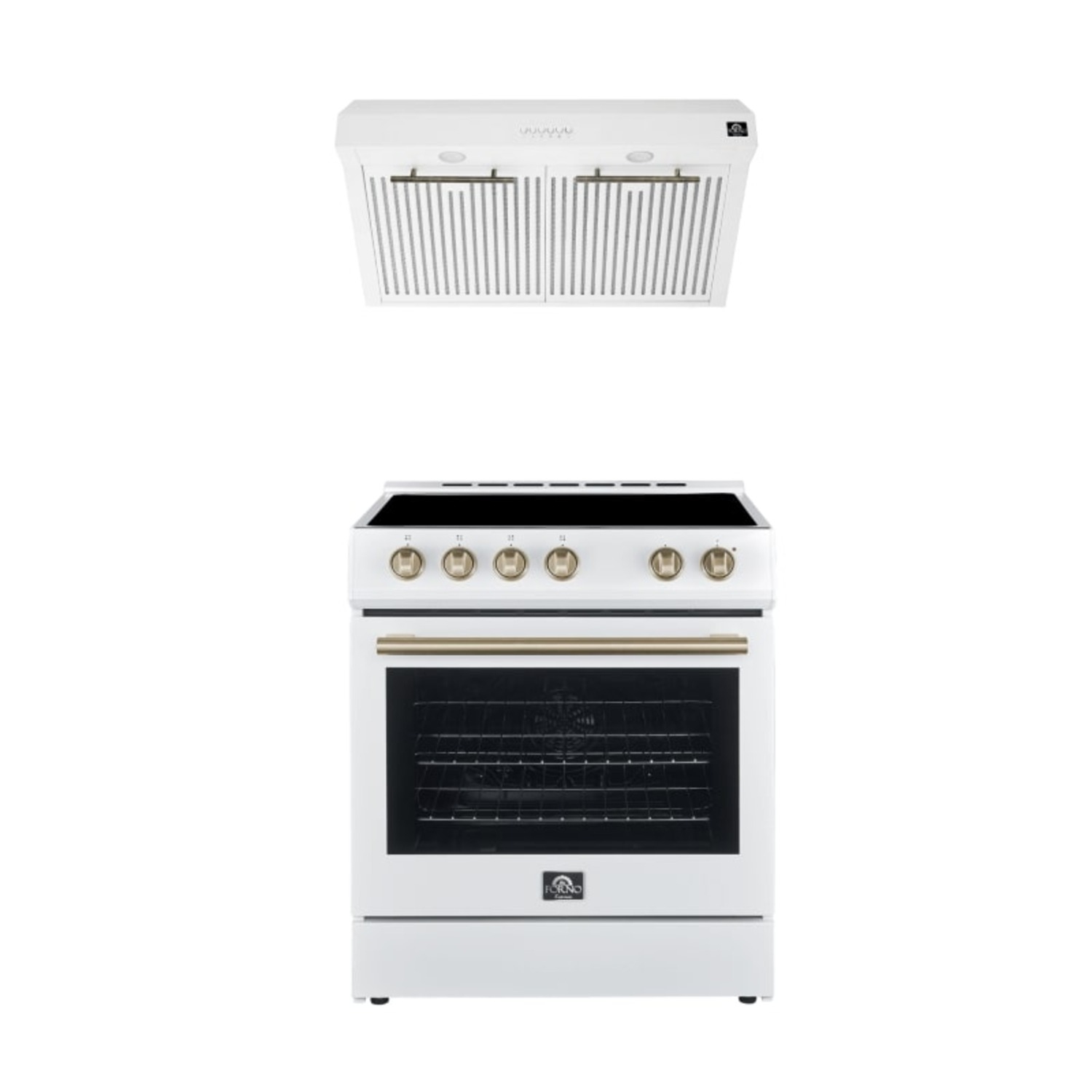 FORNO Premium 2-Piece Kitchen Bundle - Leonardo Espresso 30" White Range, 30" White Range Hood - FBDL-002-03CA