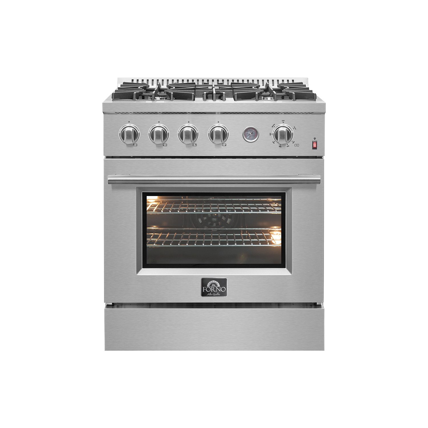 FORNO Premium 2-Piece Kitchen Bundle - Marco 30-inch Gas Range Stainless Steel, Forno Salerno 33" Side-by-Side Stainless Steel Refrigerator 15.6