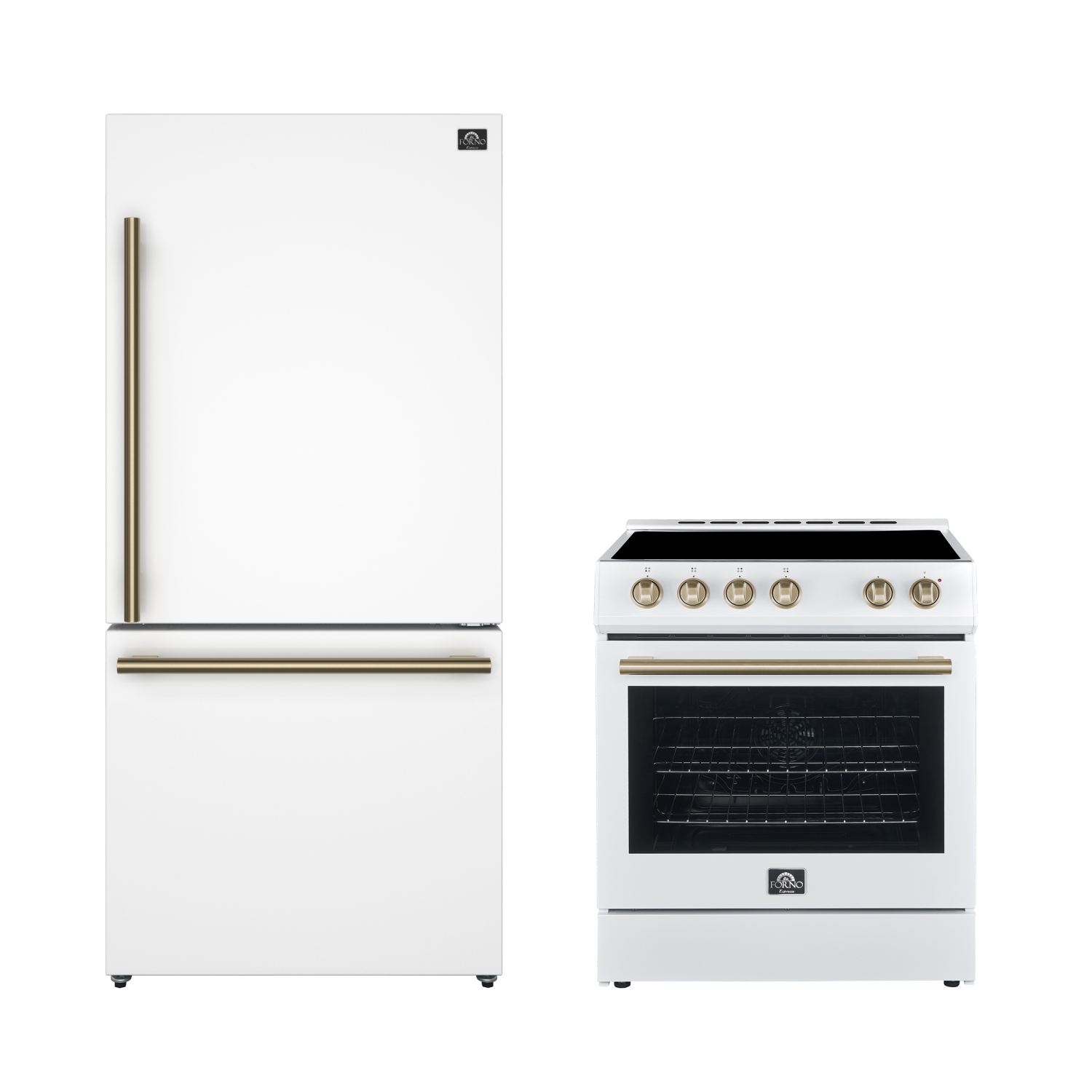 Ensemble de cuisine Forno Premium 2 pièces - Cuisinière blanche 30&nbsp;po, réfrigérateur congélateur inférieur blanc 31&nbsp;po - FBDL-003-03CA