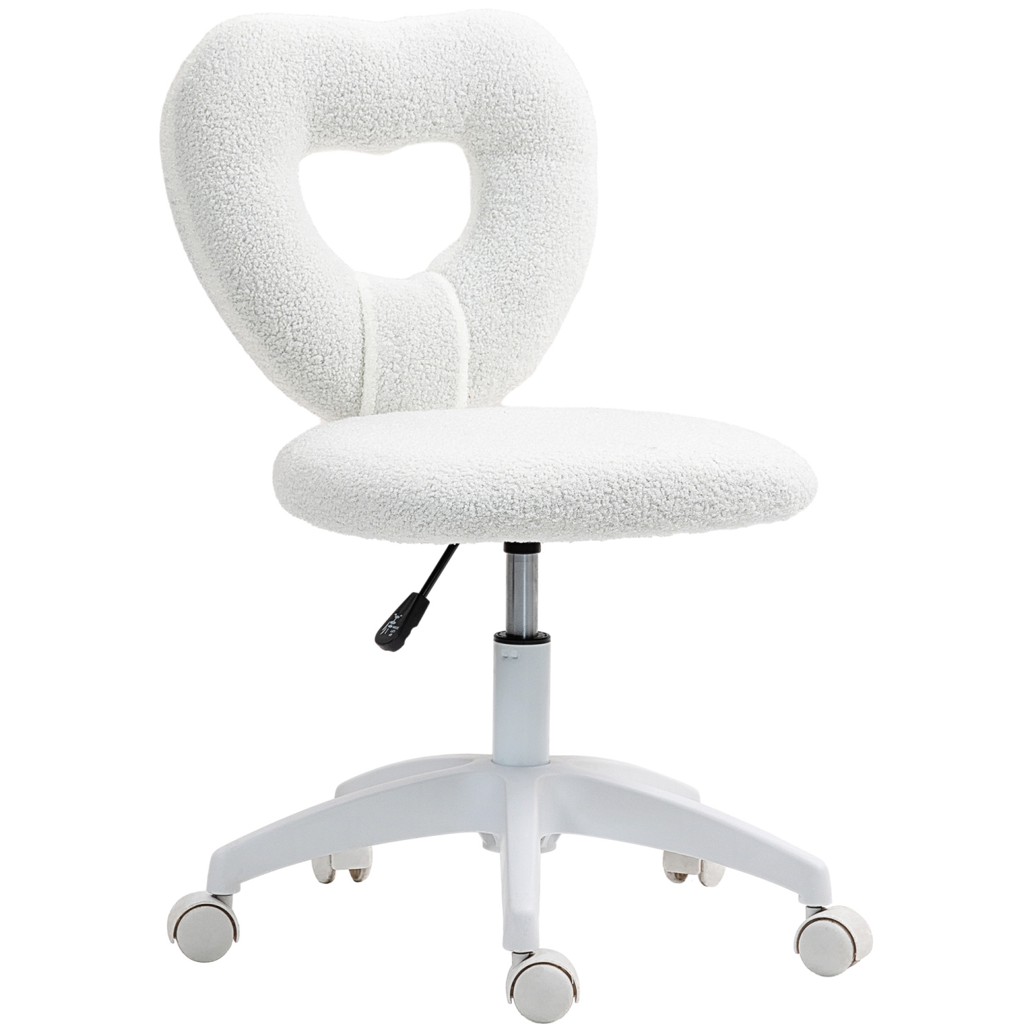 HOMCOM Armless Office Desk Chair, Height Adjustable Computer Task Chair, Modern Teddy Fleece Makeup Vanity Chair with Swivel Wheels, White