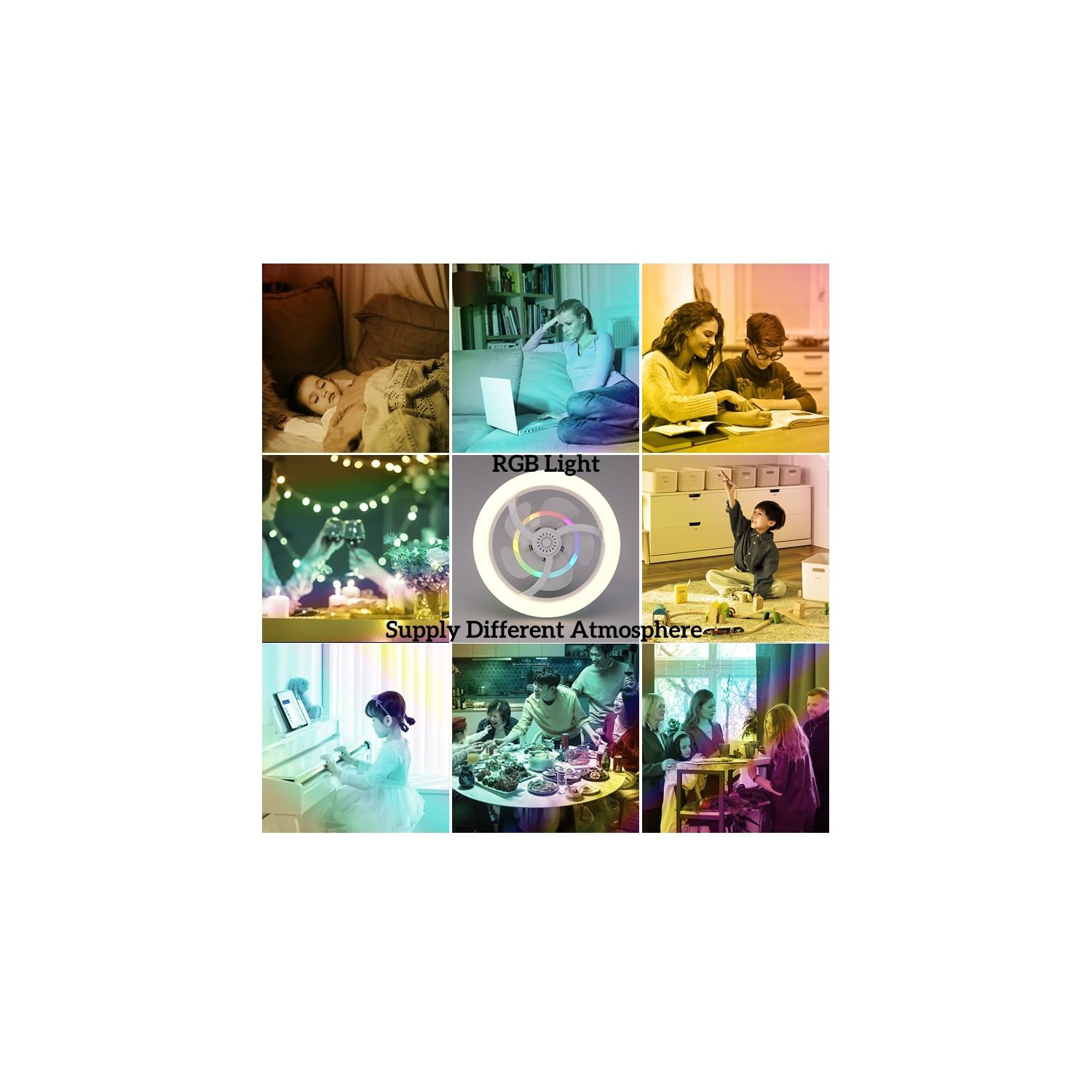 E27 Ampoule de ventilateur Ventilateur Ventilateur de plafond avec éclairage de plafond RVB à intensité réglable