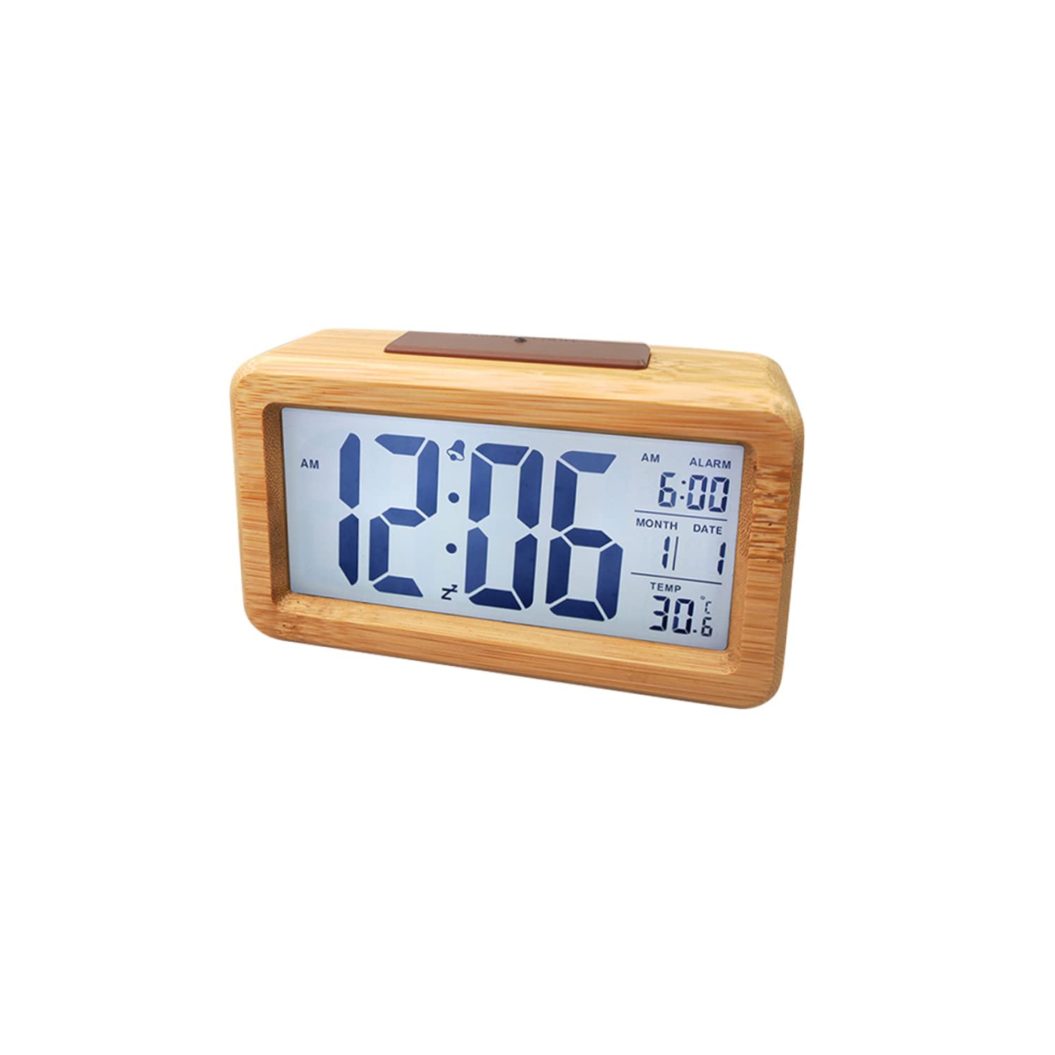 Wooden Alarm Clock, Smart Sensor Night Light with Snooze, Date, Temperature, 12/24Hr Switchable, Easy to Use for Bedrooms