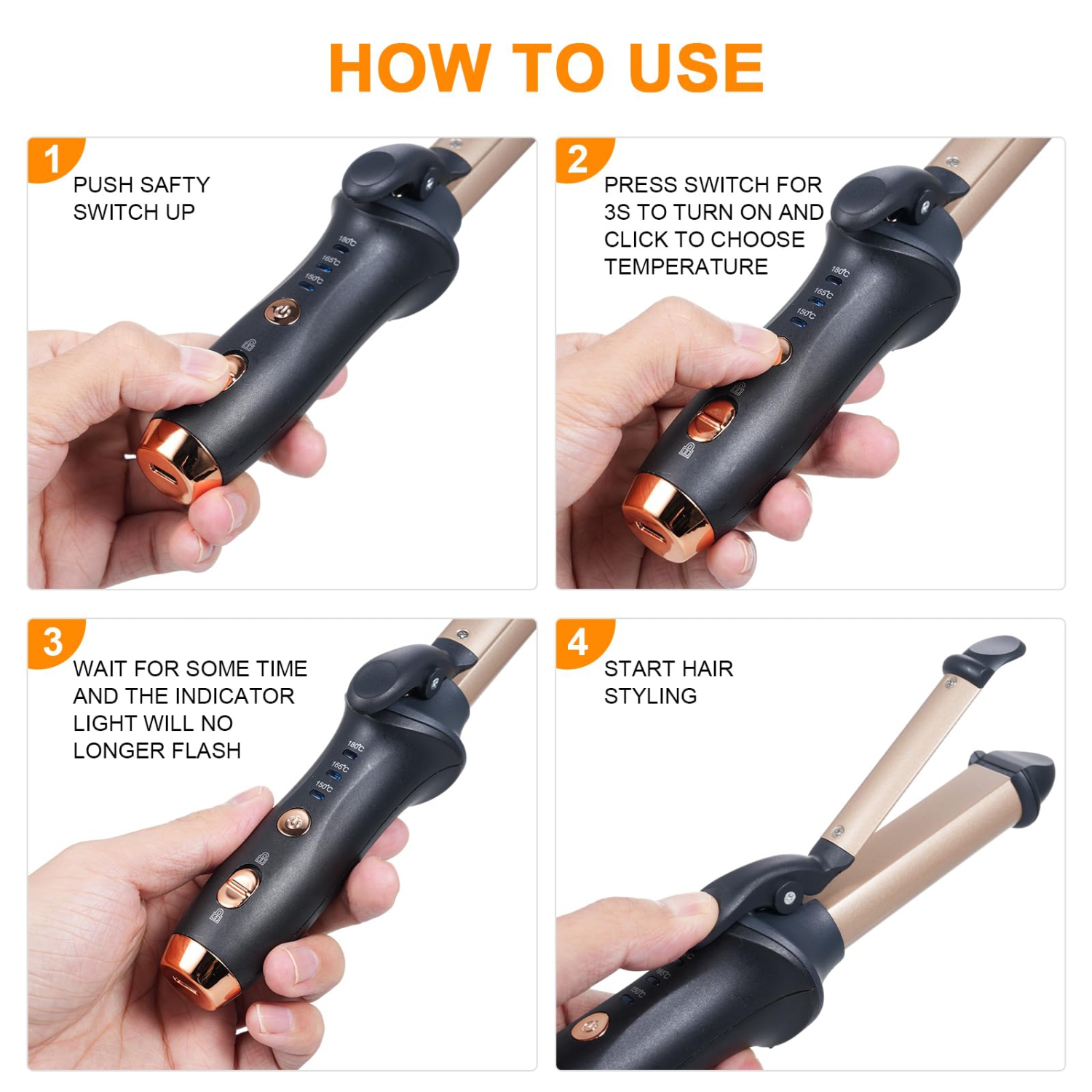 Cordless Curling Iron Mini Curling Flat Iron Hair Straightener Curler Rechargeable Wireless Hair Curling Iron-Gold