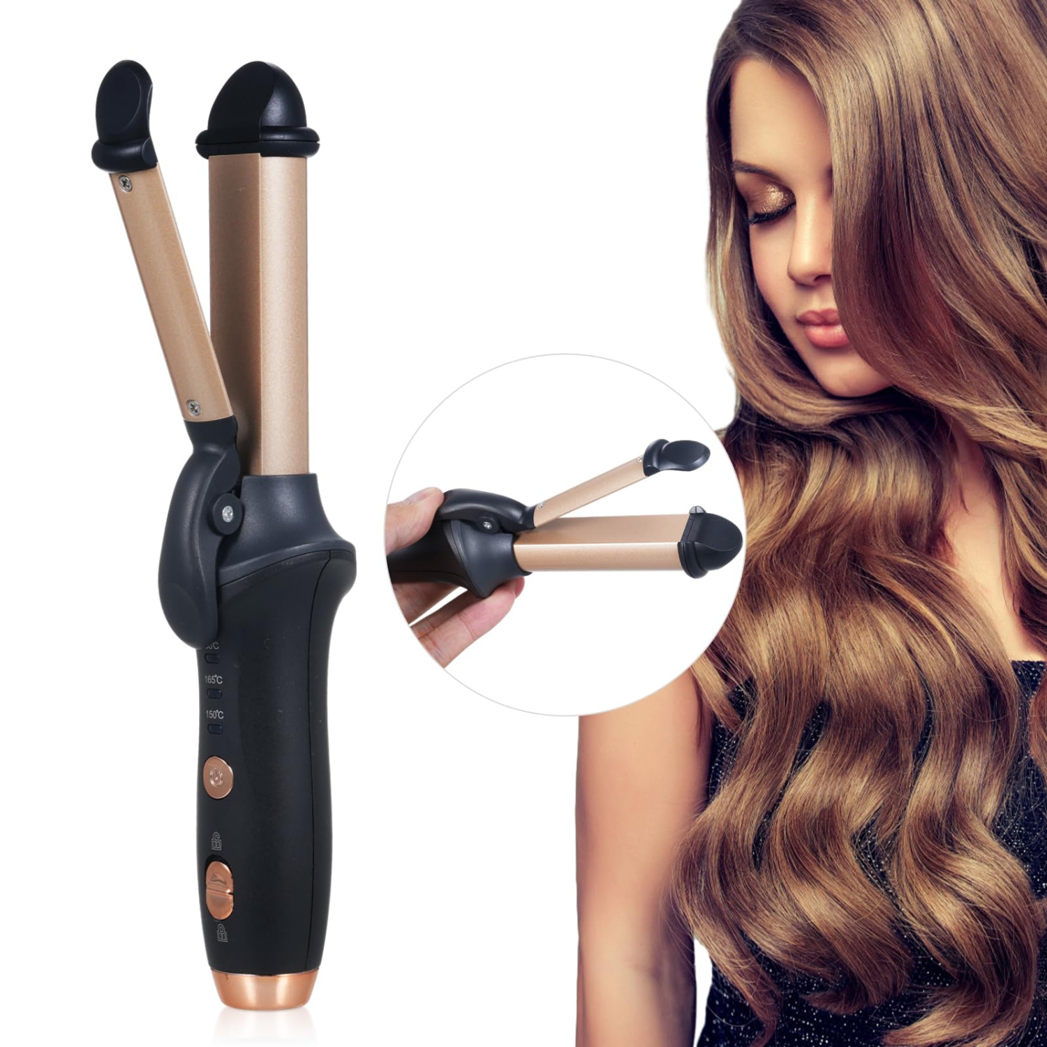 Cordless Curling Iron Mini Curling Flat Iron Hair Straightener Curler Rechargeable Wireless Hair Curling Iron-Gold