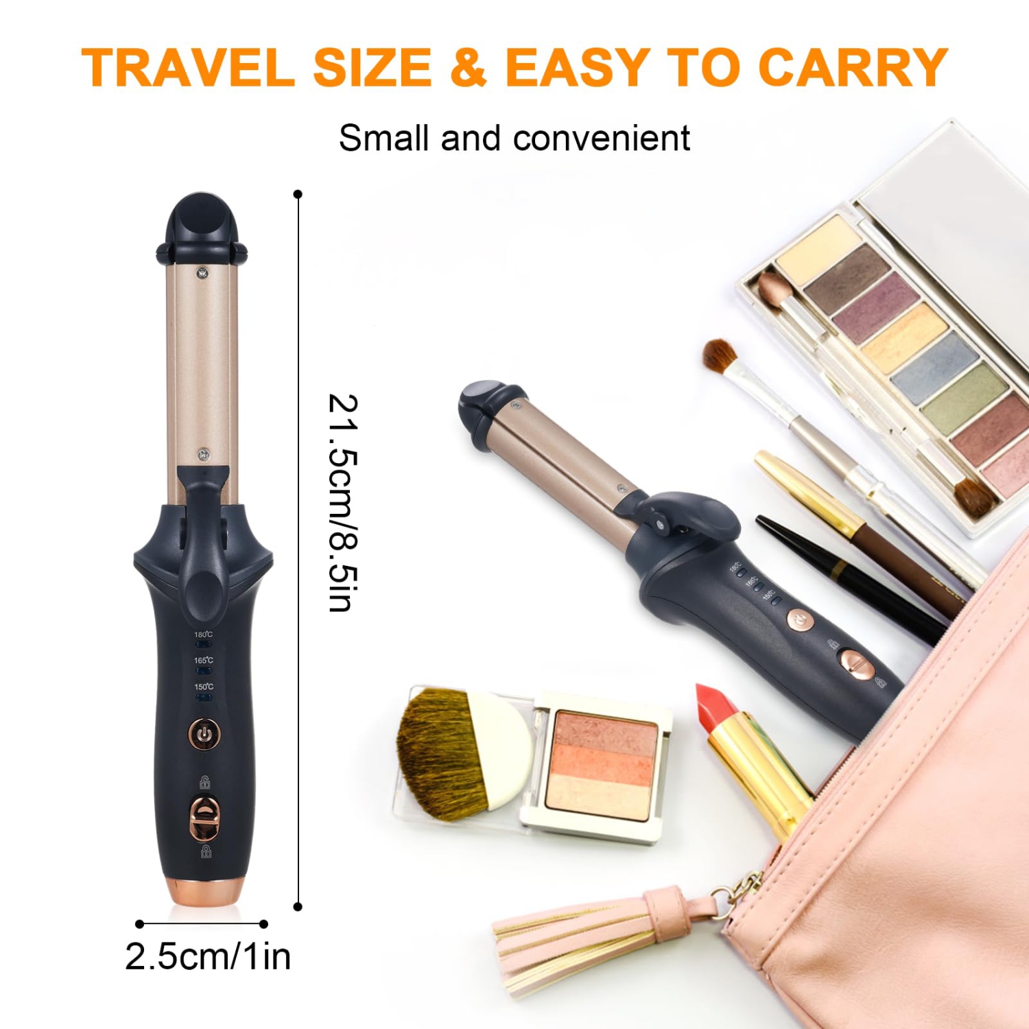 Cordless Curling Iron Mini Curling Flat Iron Hair Straightener Curler Rechargeable Wireless Hair Curling Iron-Gold