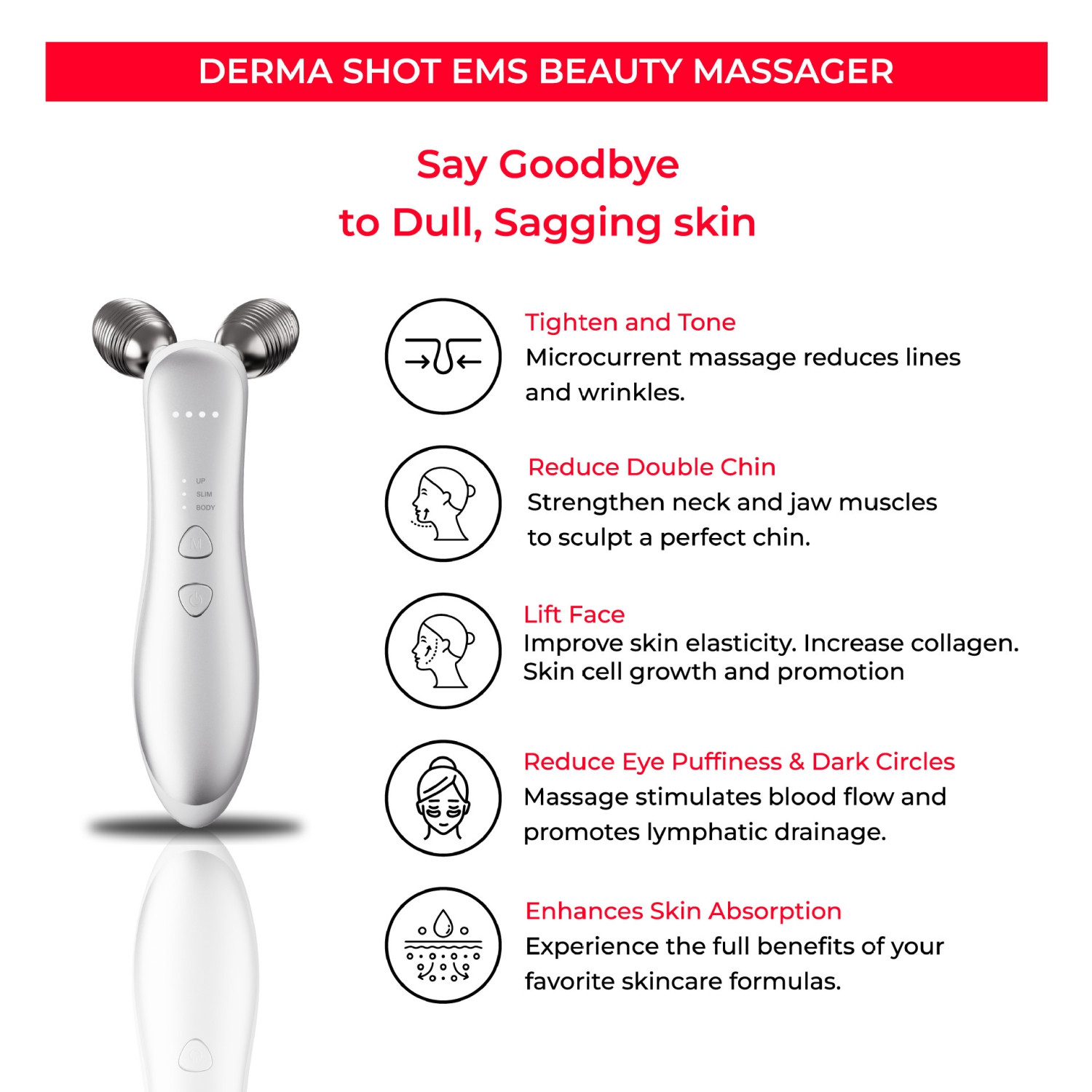 Electric EMS Microcurrent Beauty Introducer Facial Firming Lifting Roller Double Ball V Face Slimming Massager