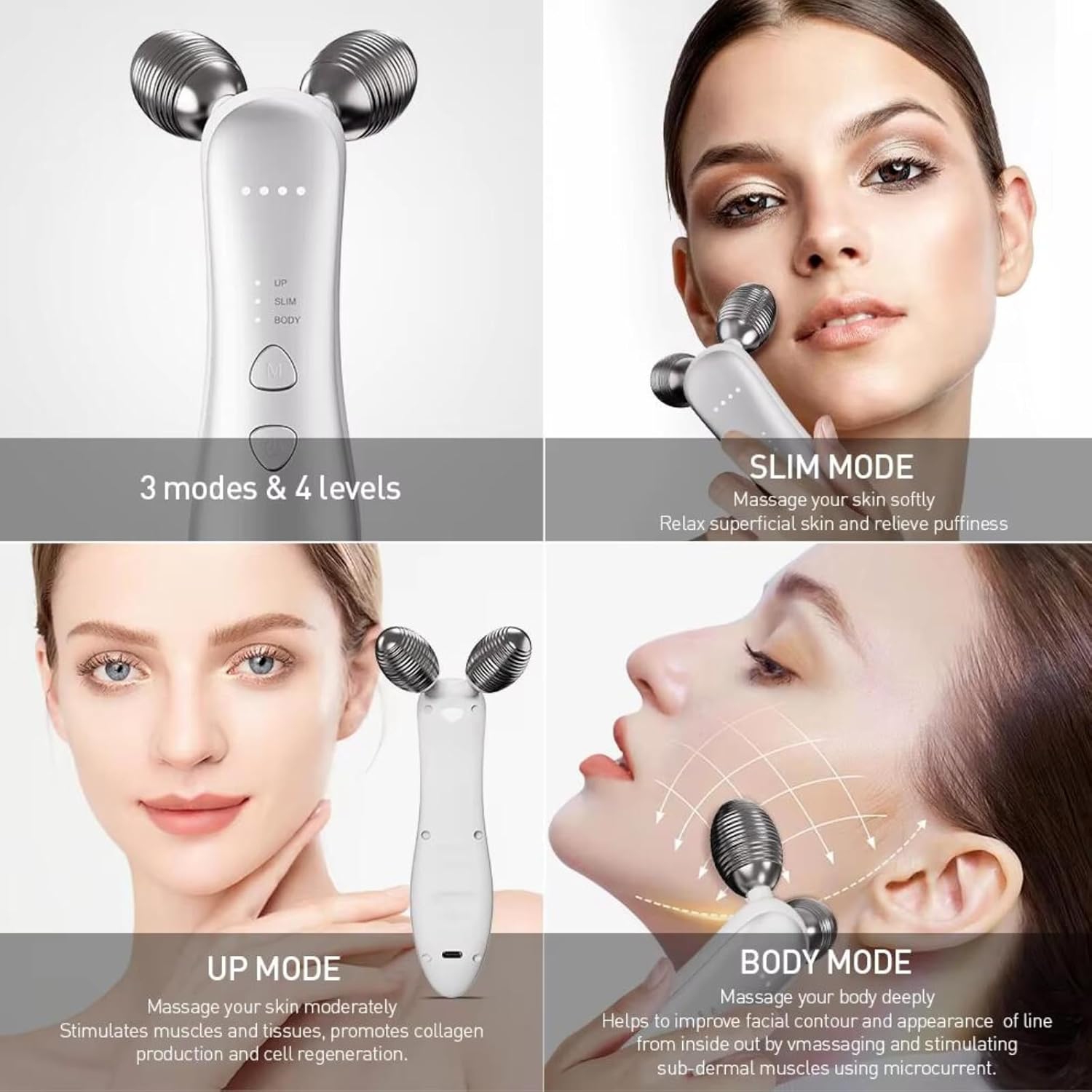 Electric EMS Microcurrent Beauty Introducer Facial Firming Lifting Roller Double Ball V Face Slimming Massager