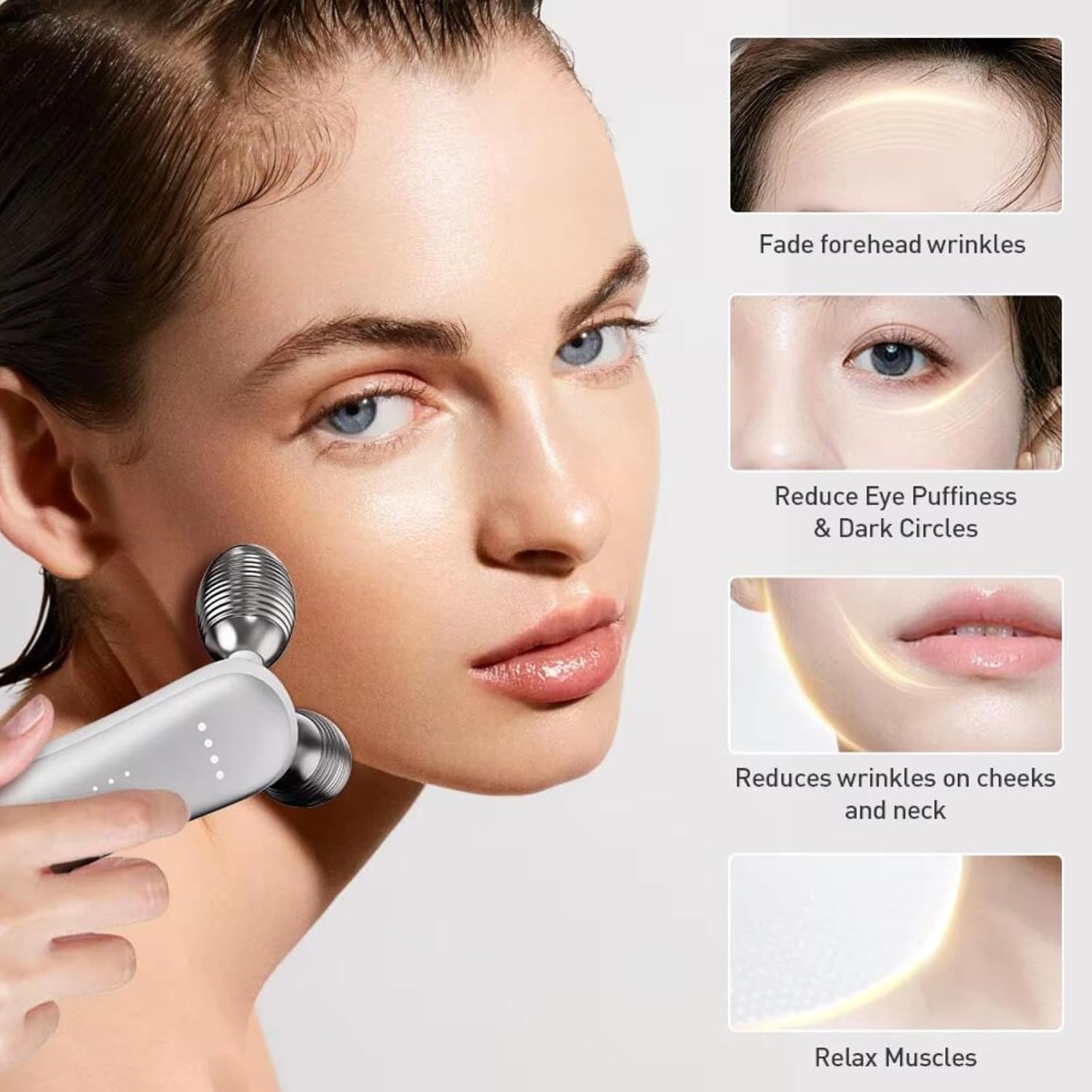 Electric EMS Microcurrent Beauty Introducer Facial Firming Lifting Roller Double Ball V Face Slimming Massager