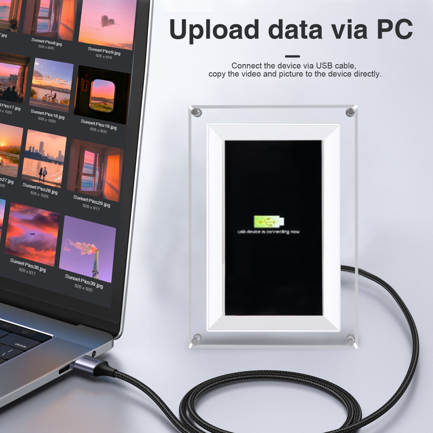 Acrylic Digital Photo Frame 7 Inches 2000mAh Automatically rotate Display IPS Screen 16G Memory Battery Gravity Induction