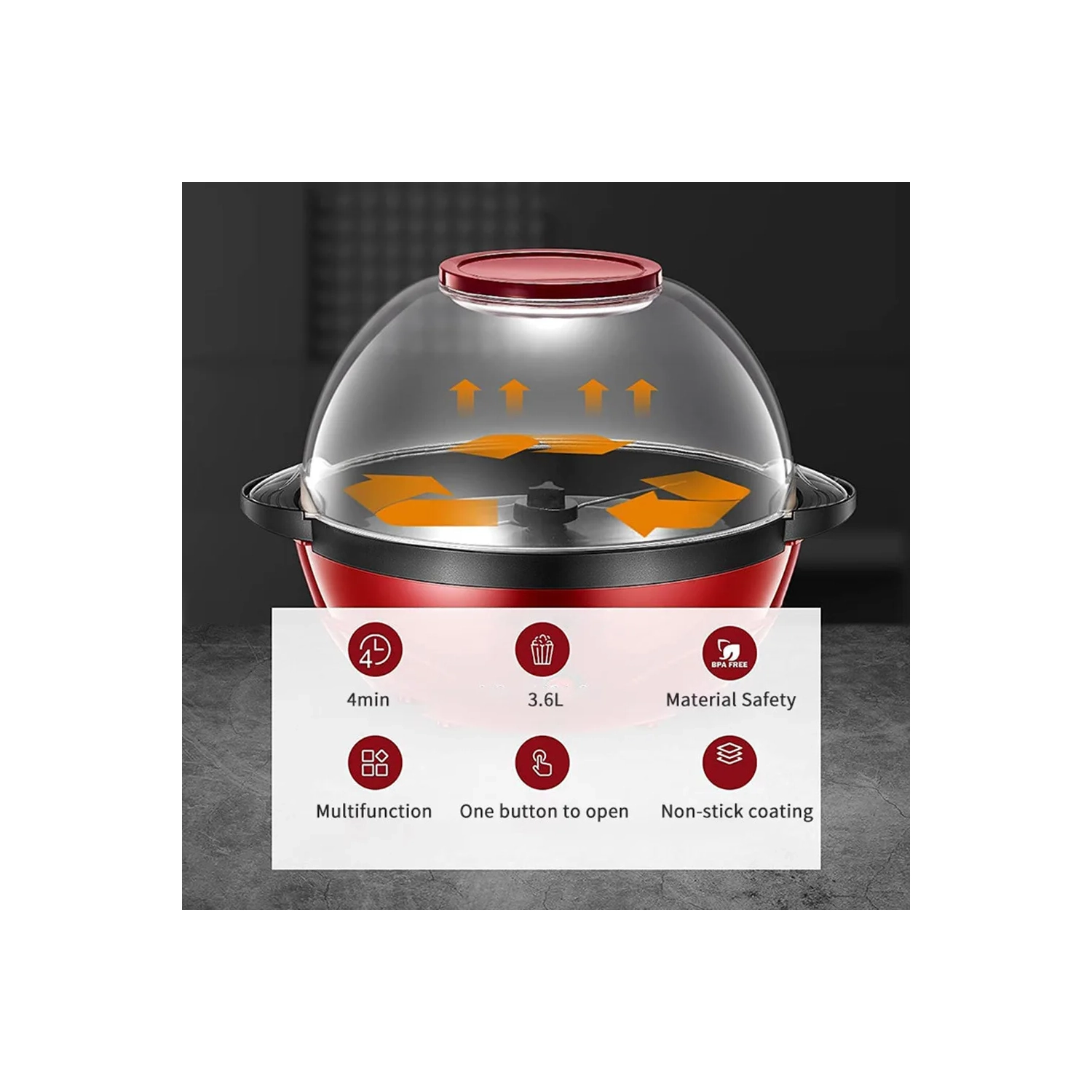 Machine à maïs soufflé, machine à maïs soufflé de 3,8 pintes, plaque antiadhésive, agitateur électrique avec technologie Quick-Heat, poignées Cool