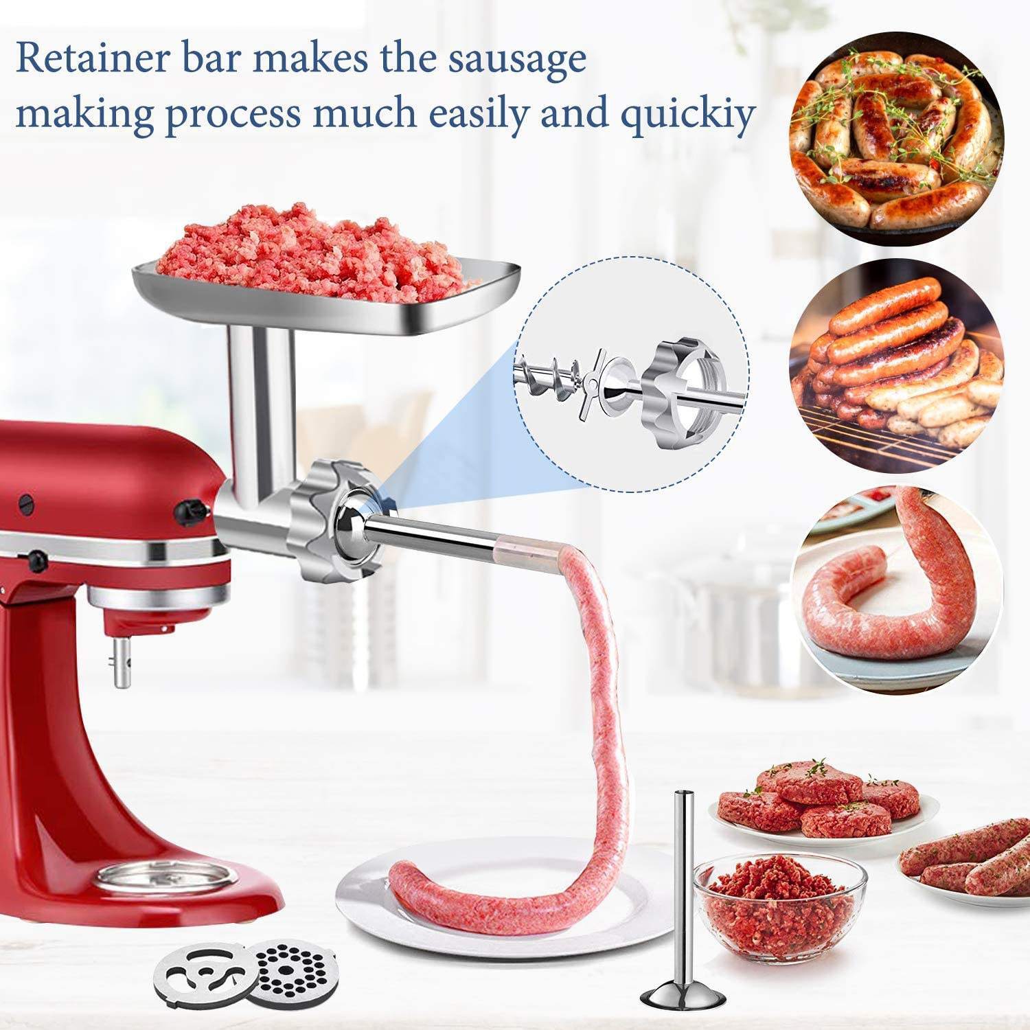 Metal Meat Grinder Attachment for KitchenAid Stand Mixer,Sausage Stuffer Attachment